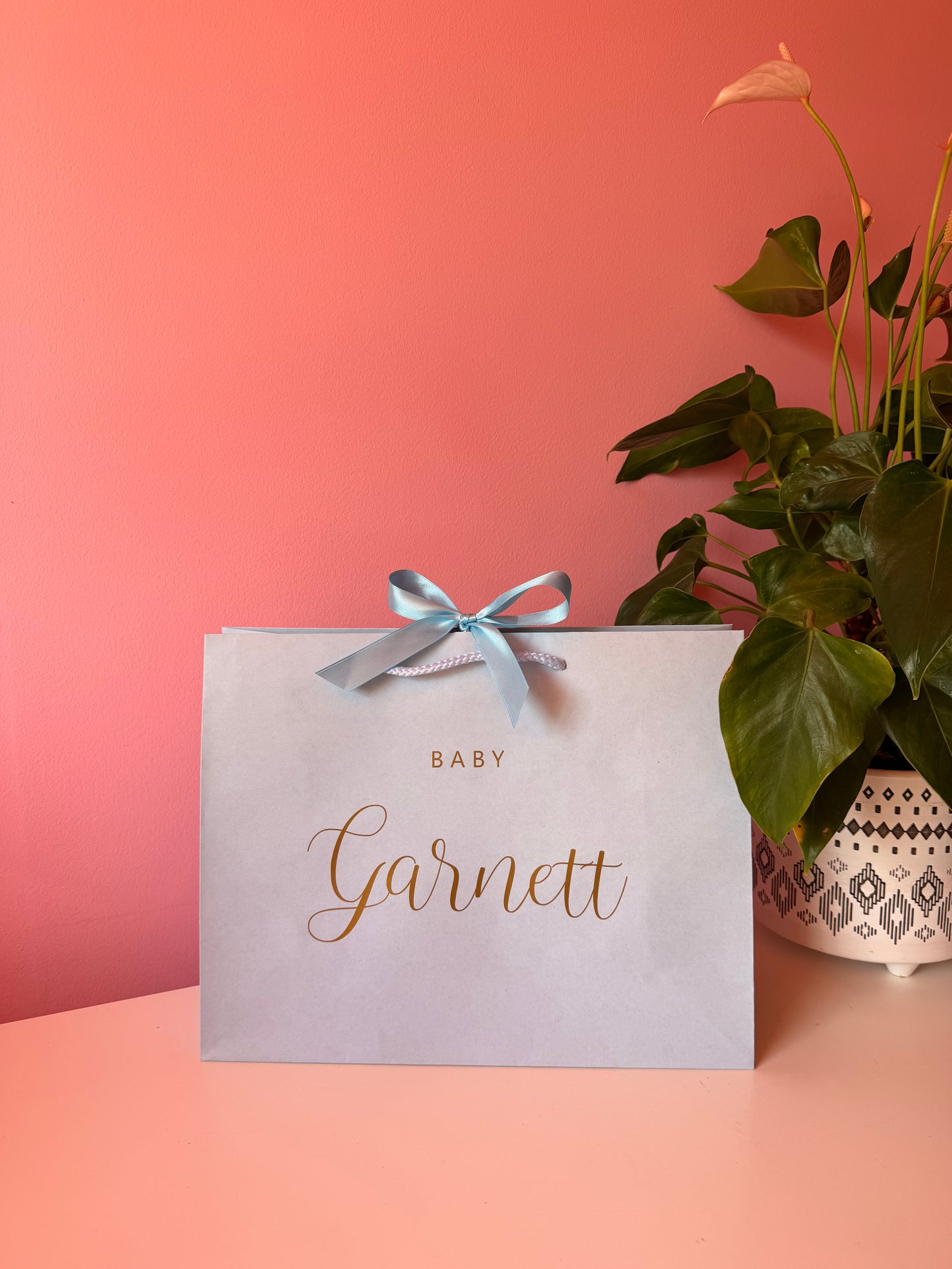 Personalised - BABY Surname - Ribbon Tie Natural Rope Gift Bag