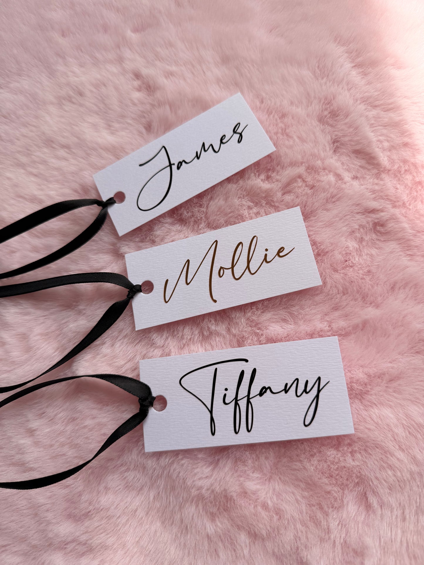 Personalised White Gift Tag | Place Name & Black Ribbon