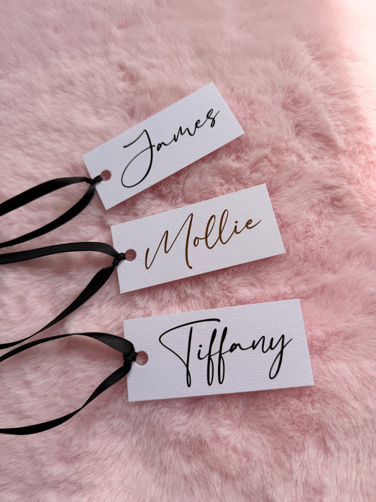 Personalised White Gift Tag | Place Name & Black Ribbon