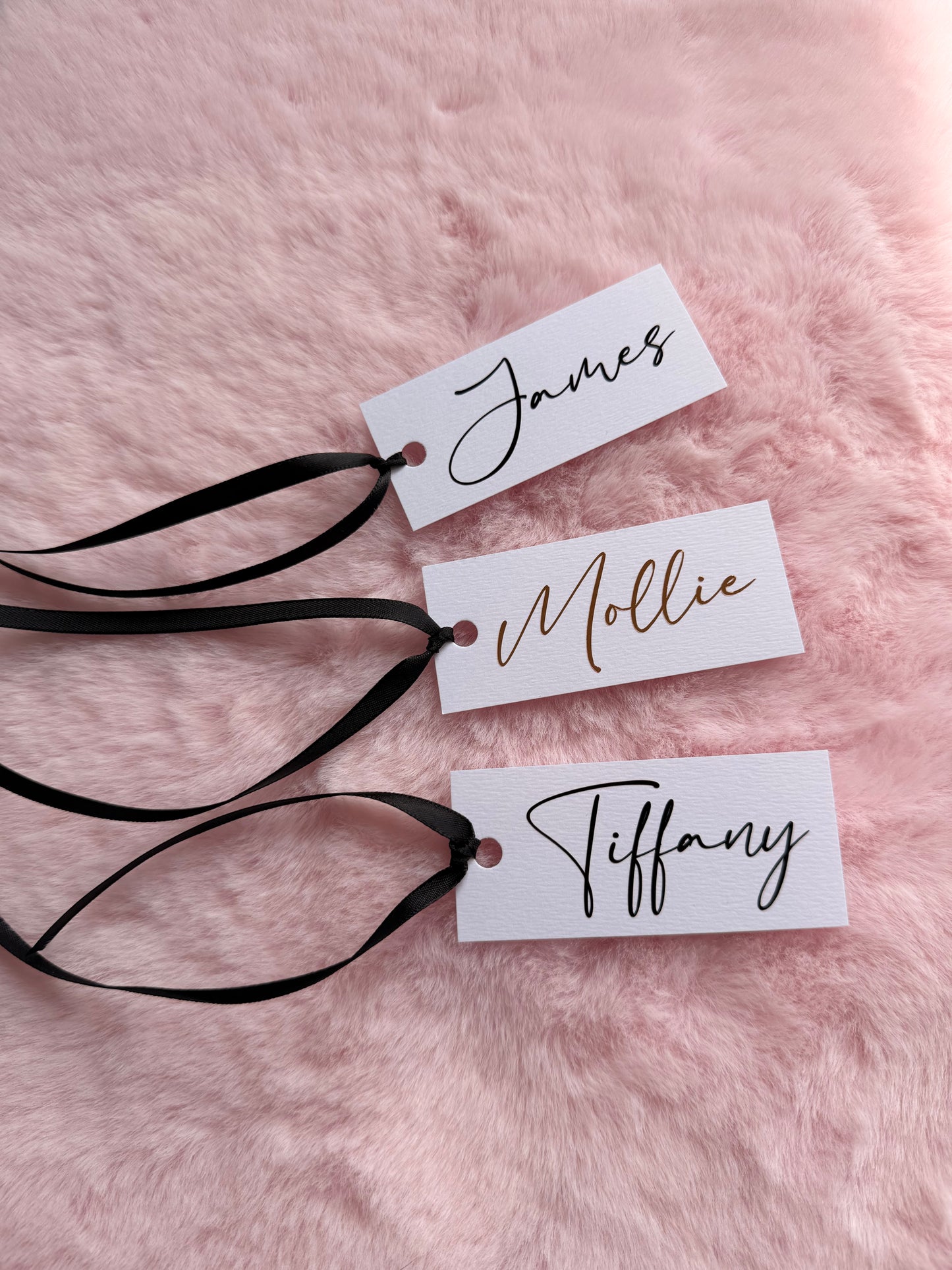 Personalised White Gift Tag | Place Name & Black Ribbon