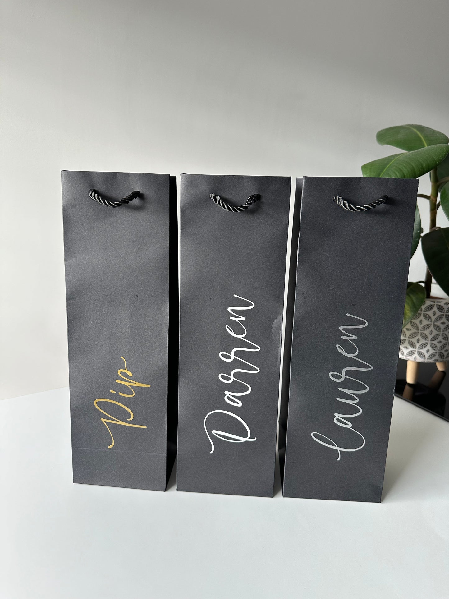 BLACK - Personalised - Kraft Wine Bottle Gift Bag Rope Handles