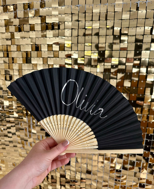 NAME Hand Fan - Bamboo - Paper Foldable Fan - Black, White, Pink - Personalised