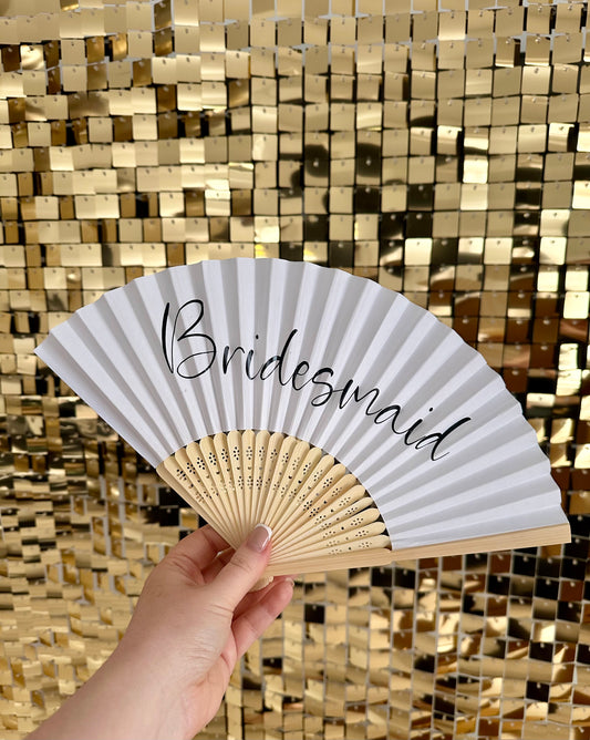 TITLE Hand Fan - Bamboo - Paper Foldable Fan - Black, White, Pink - Personalised