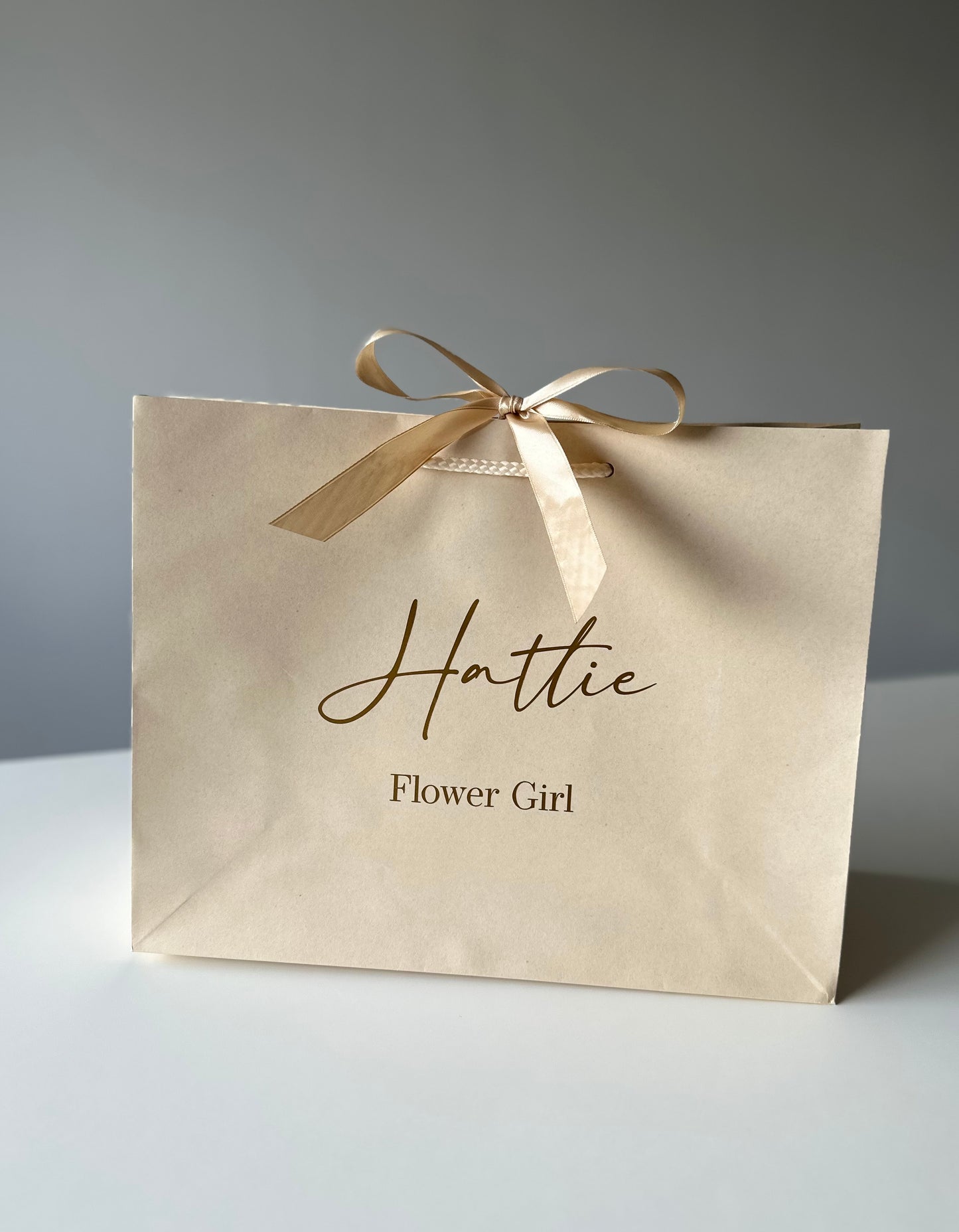 CREAM - Personalised - Name & Title - Ribbon Tie Natural Rope Gift Bag