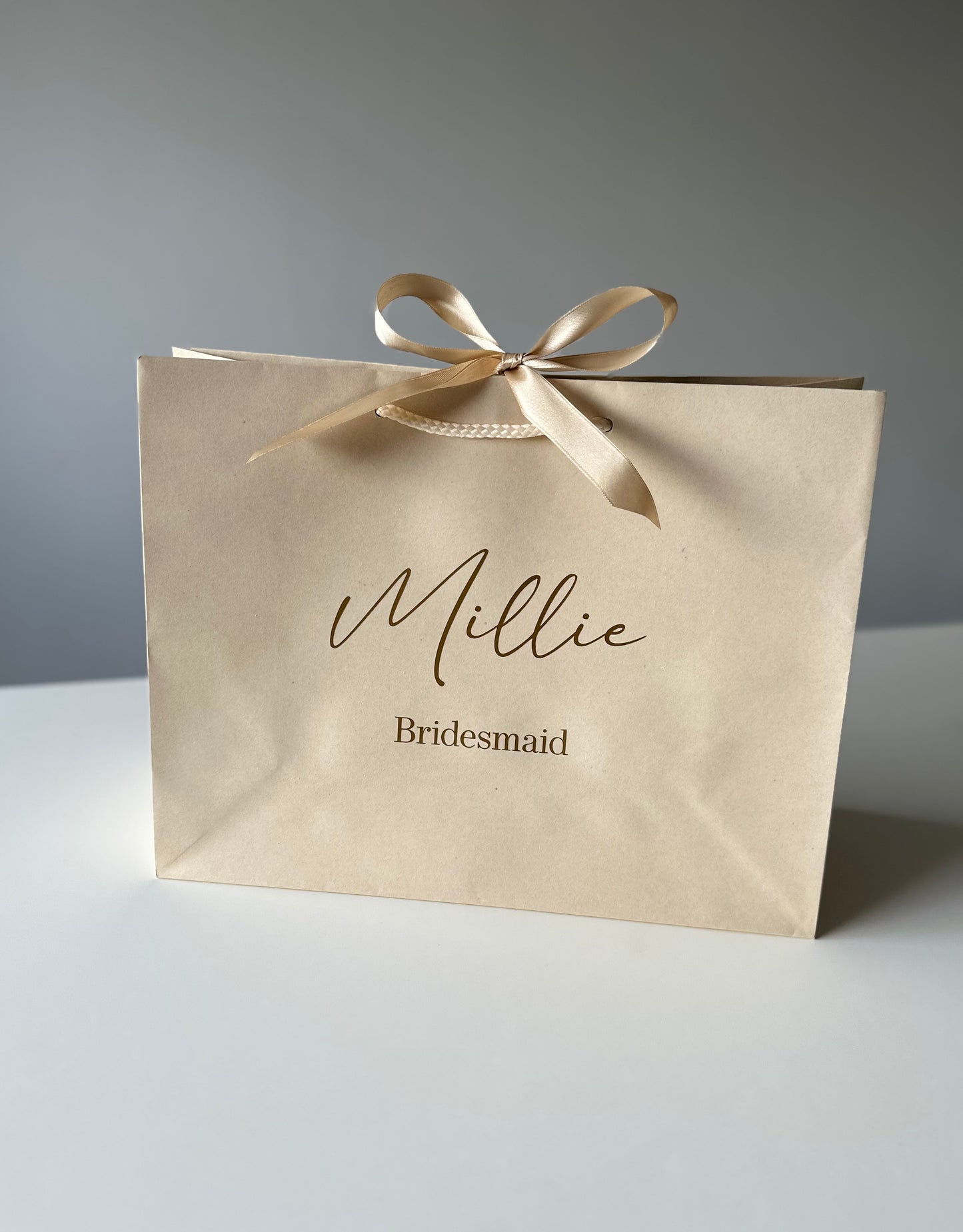 CREAM - Personalised - Name & Title - Ribbon Tie Natural Rope Gift Bag