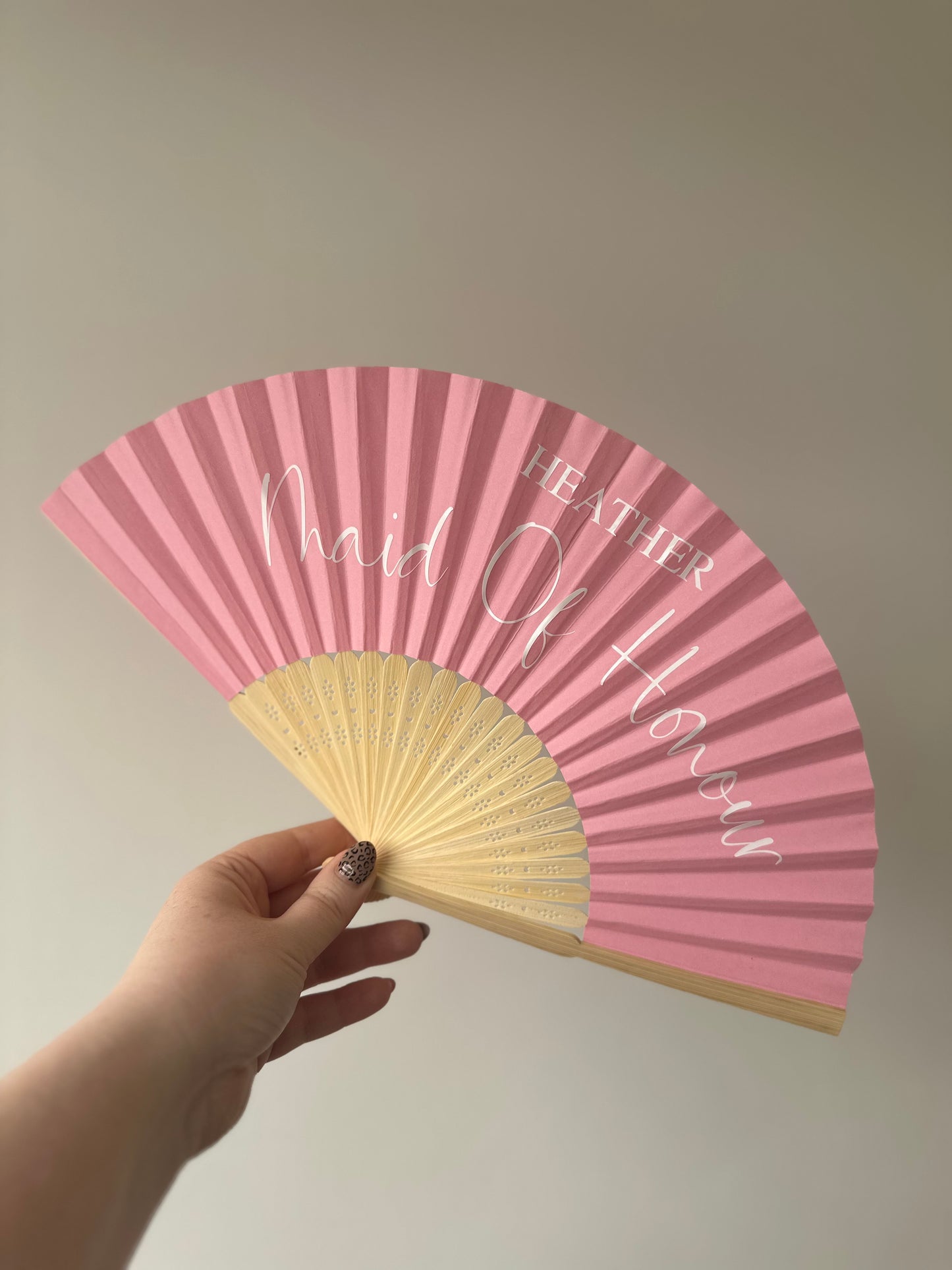 TITLE & NAME Hand Fan - Bamboo - Paper Foldable Fan - Black, White, Pink - Personalised