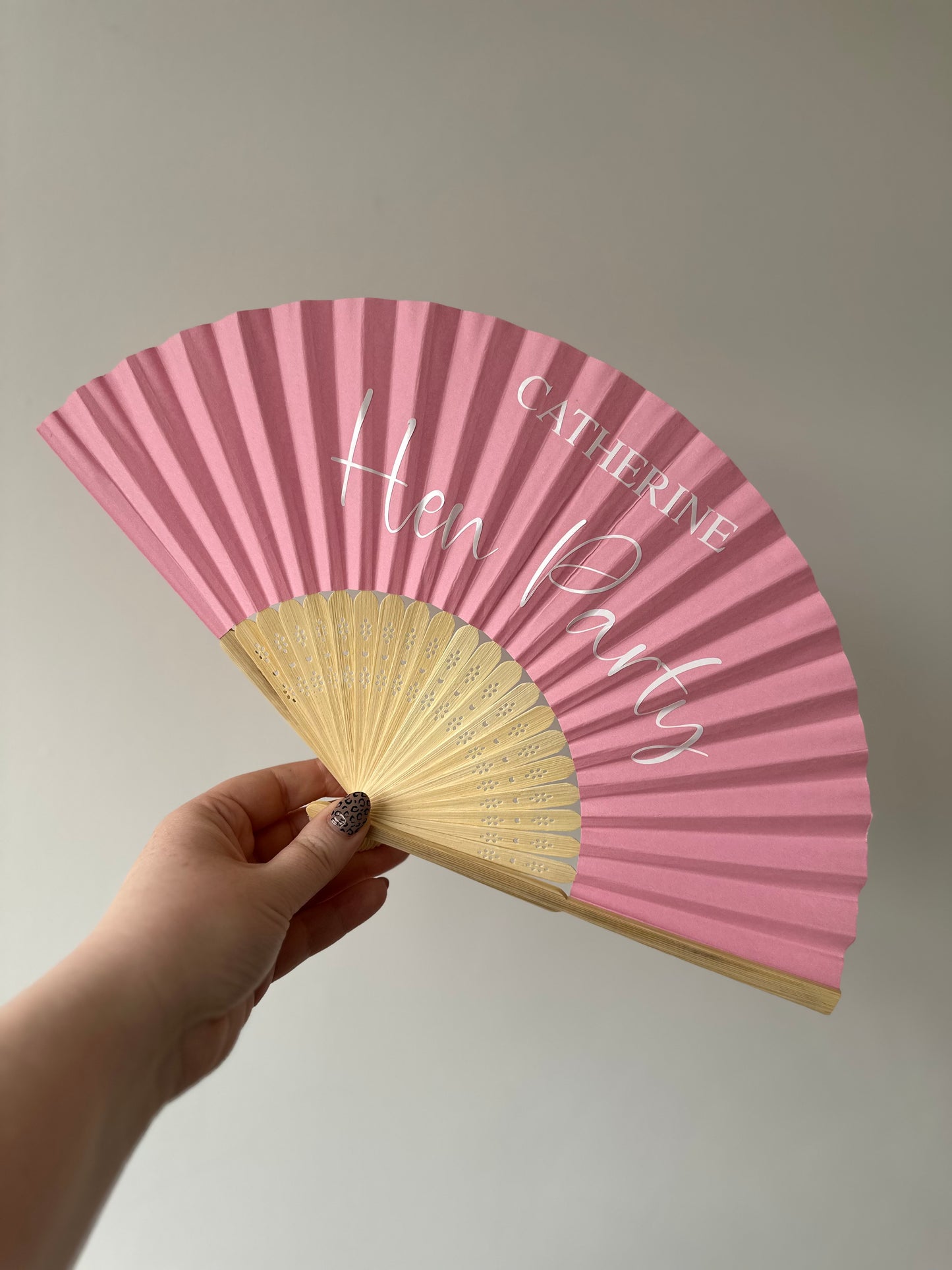 TITLE & NAME Hand Fan - Bamboo - Paper Foldable Fan - Black, White, Pink - Personalised