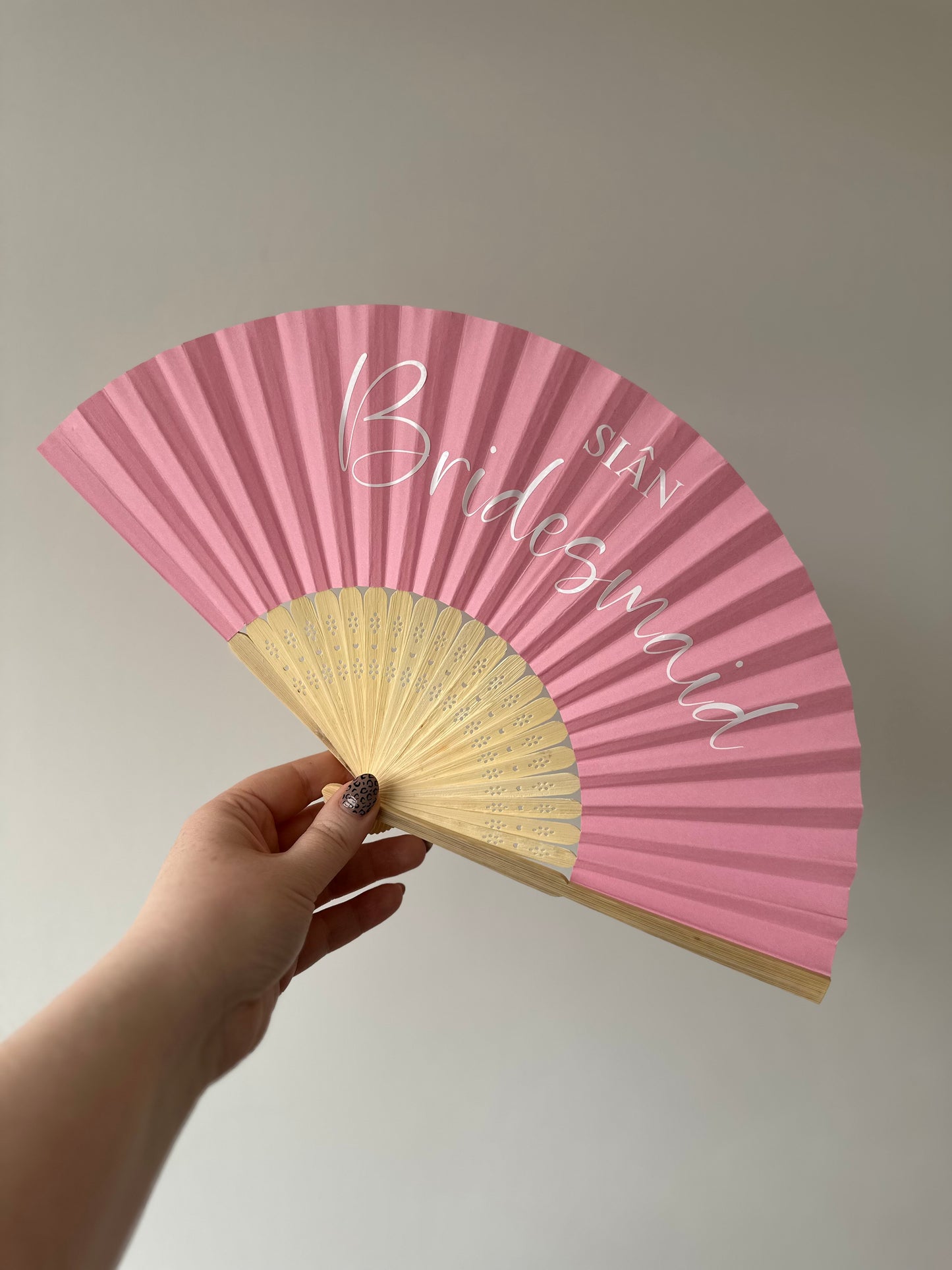 TITLE & NAME Hand Fan - Bamboo - Paper Foldable Fan - Black, White, Pink - Personalised