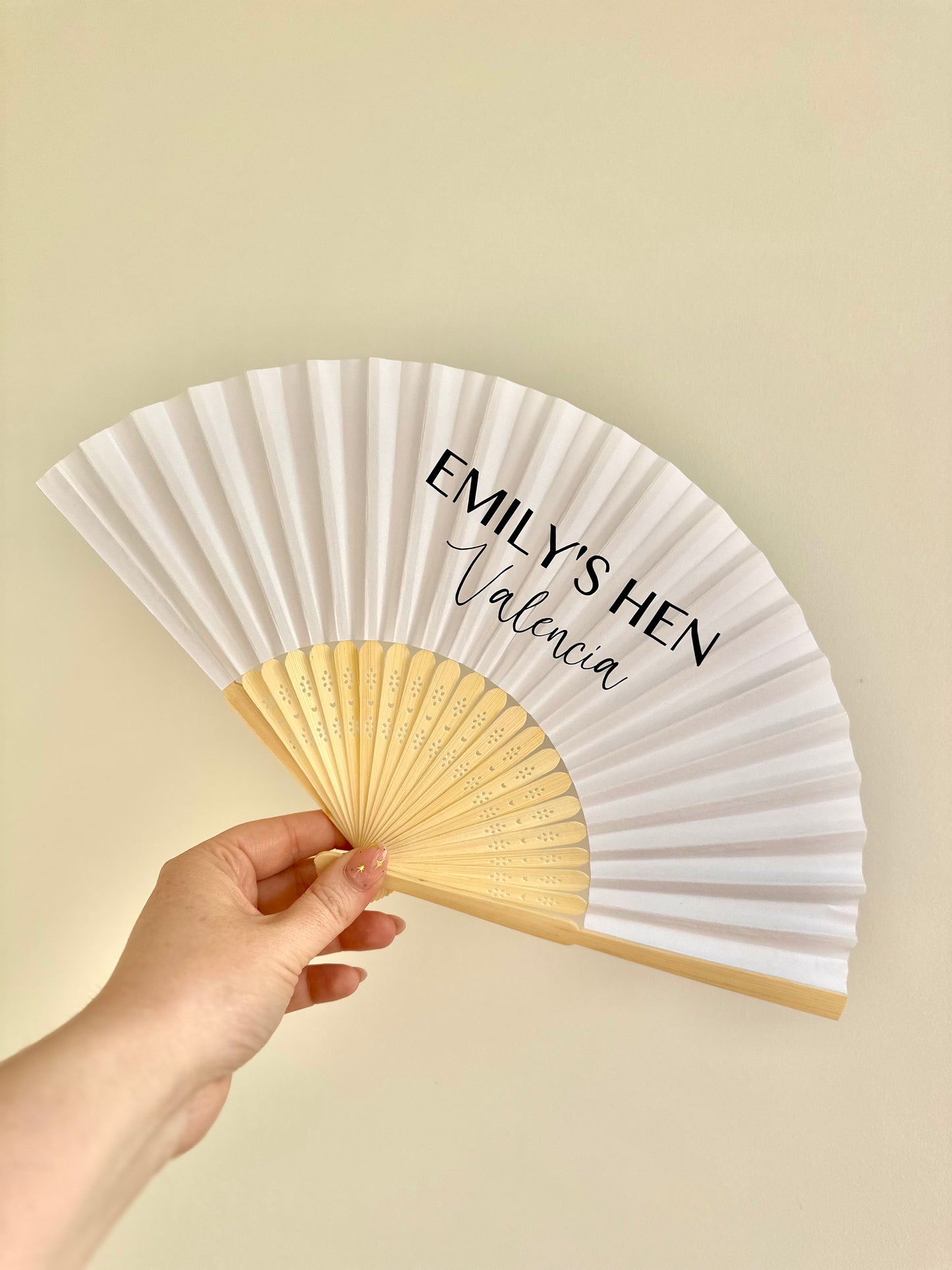 ANY TEXT Hand Fan - Bamboo - Paper Foldable Fan - Black, White, Pink - Personalised