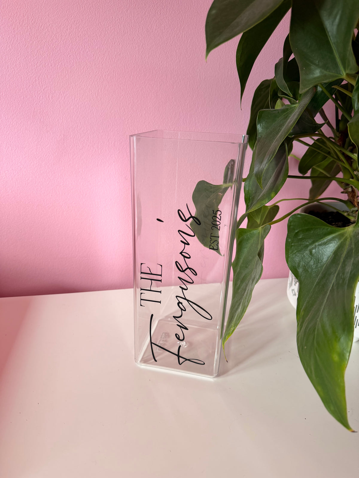 Personalised THE 'Surname' Est 'Date' Acrylic Flower Vase