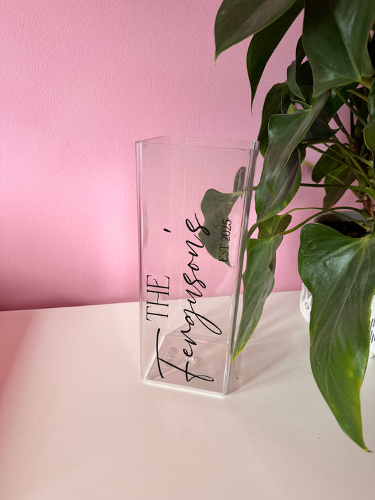 Personalised THE 'Surname' Est 'Date' Acrylic Flower Vase
