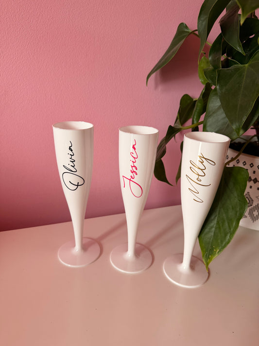 Personalised Name White Plastic Prosecco Flute – 175ml