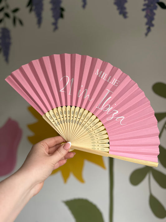 TITLE & NAME Hand Fan - Bamboo - Paper Foldable Fan - Black, White, Pink - Personalised