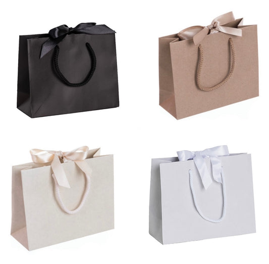 SECONDS/IMPERFECTIONS Ribbon Tie Natural Rope Landscape Recycled Gift Bags - White, Cream, Black & Kraft - Gift Bag Only (no decal)