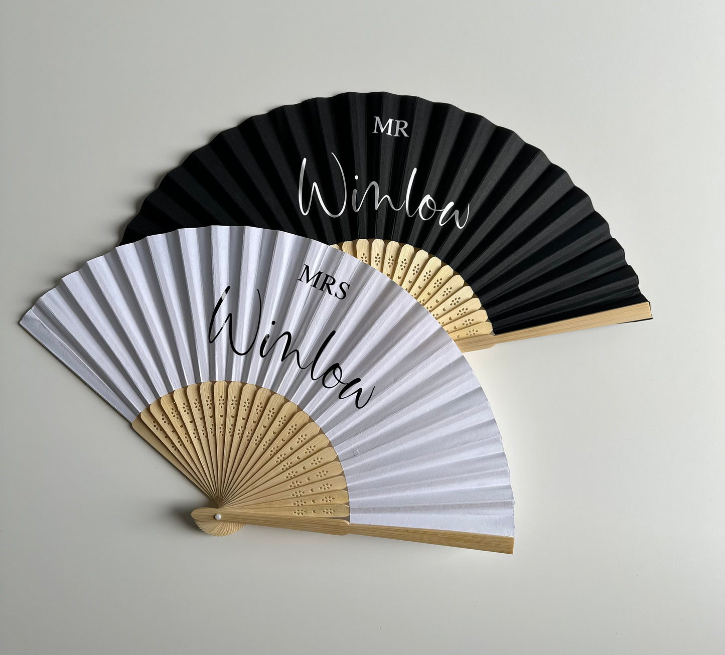 TITLE & NAME Hand Fan - Bamboo - Paper Foldable Fan - Black, White, Pink - Personalised