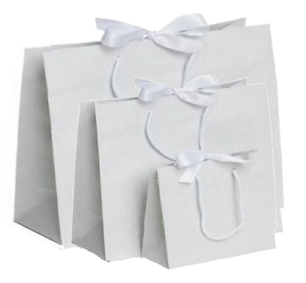 WHITE - Personalised - Name & Title Curly - Ribbon Tie Natural Rope Gift Bag