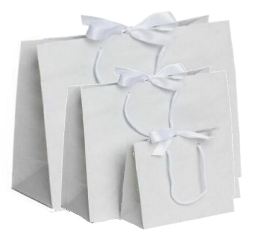 WHITE - Personalised - Name & Title CAPITALS - Ribbon Tie Natural Rope Gift Bag