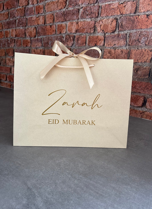 Personalised Name - Eid Mubarak / Ramadan Mubarak: Ribbon Tie Gift Bag