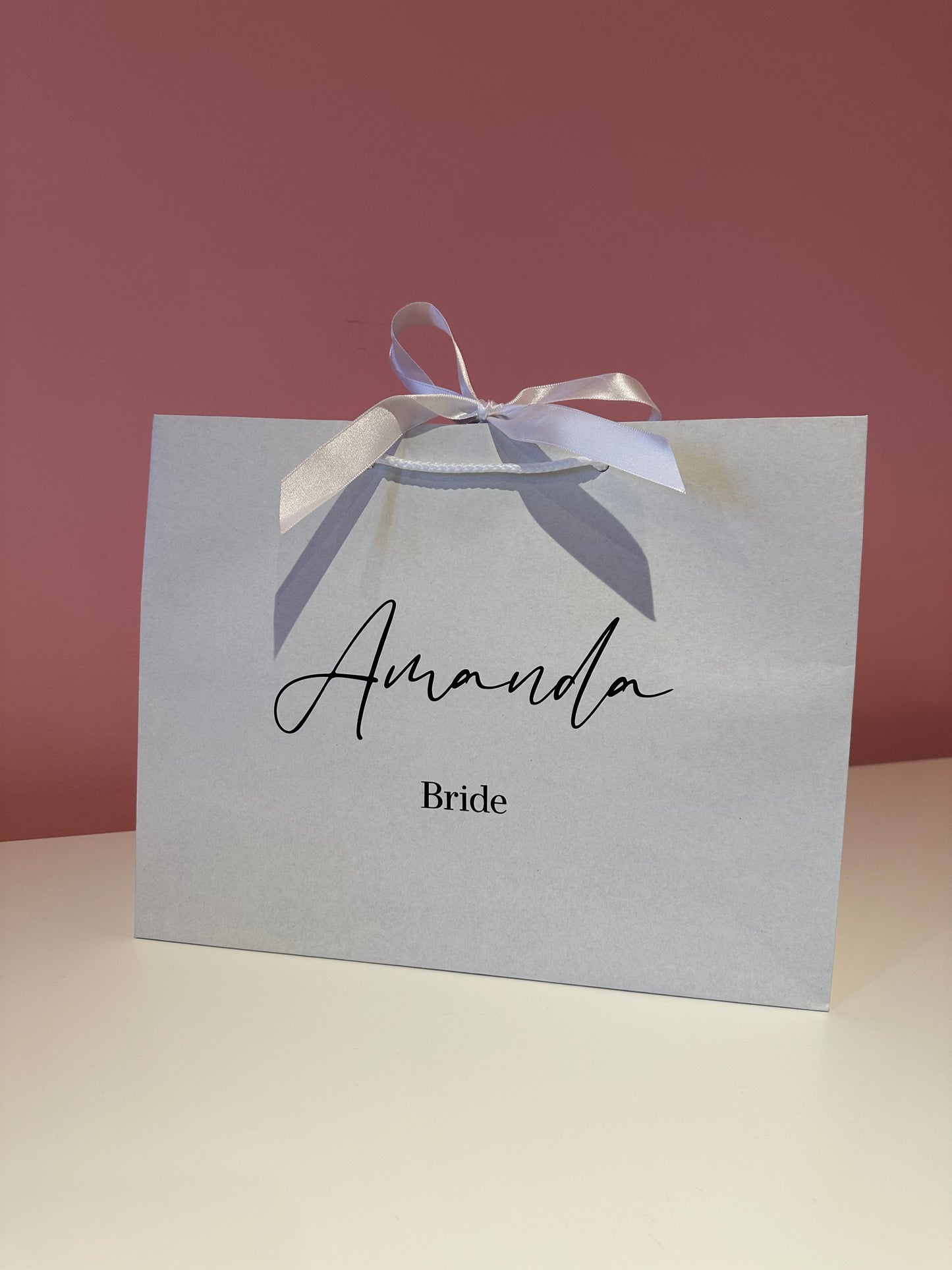 WHITE - Personalised - Name & Title - Ribbon Tie Natural Rope Gift Bag