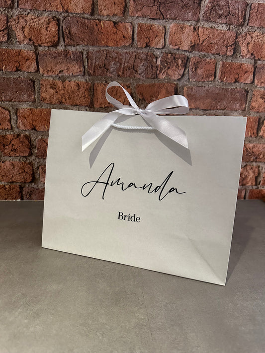 WHITE - Personalised - Name & Title - Ribbon Tie Natural Rope Gift Bag