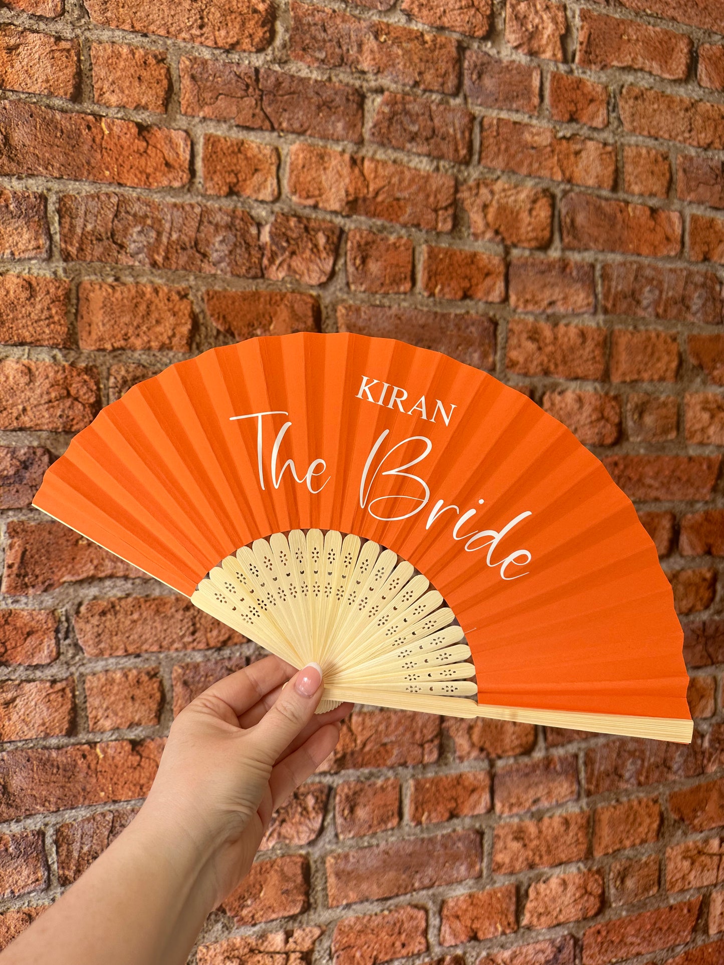 TITLE &amp; NAME or Any Text Hand Fan - Bamboo - Paper Foldable Fan - Black, White, Pink, Orange, Lilac, Red, Yellow, Green, Sky Blue, Light Blue - Personalised