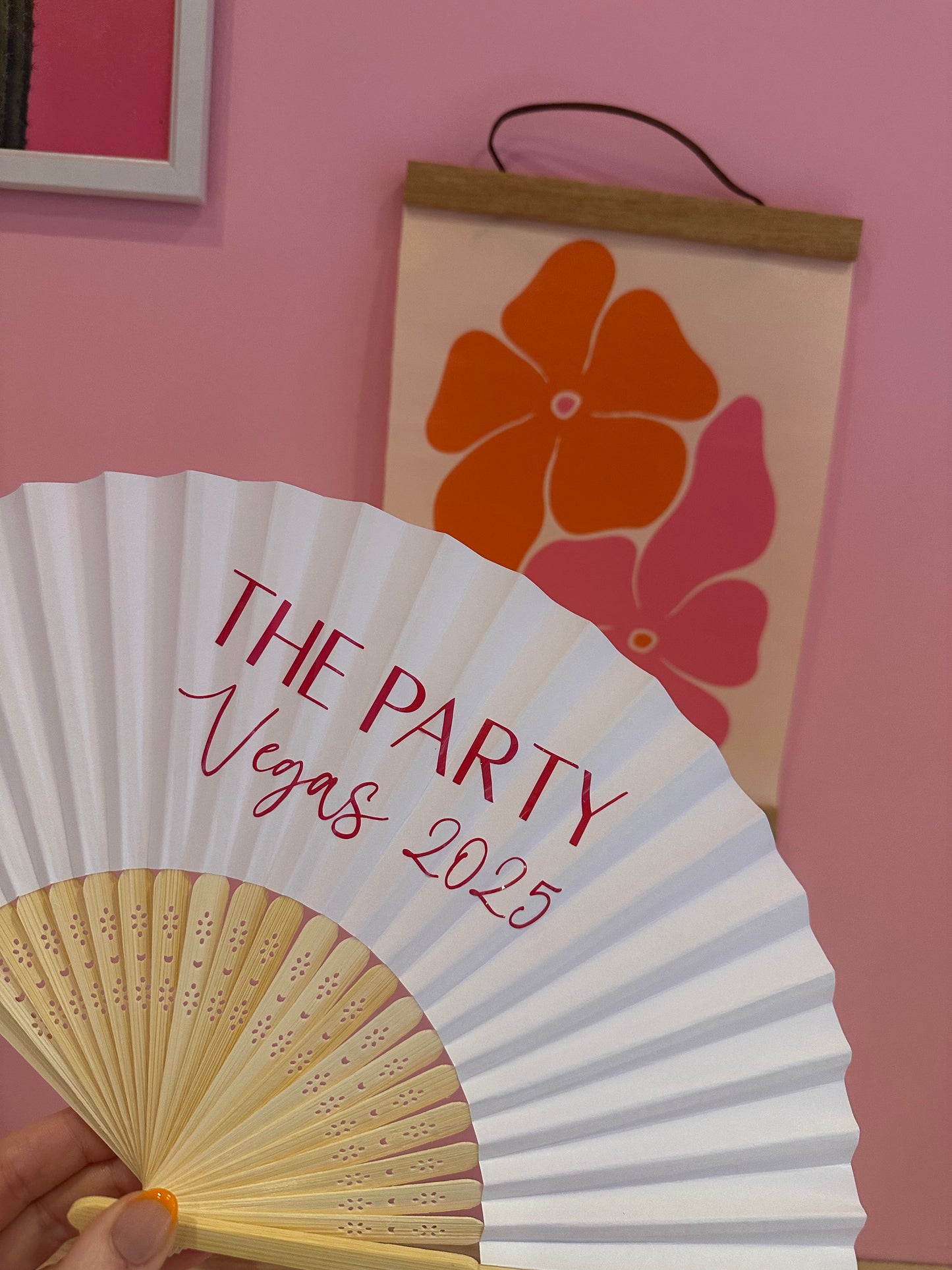 ANY TEXT Hand Fan - Bamboo - Paper Foldable Fan - Black, White, Pink Orange, Lilac, Green, Red, Yellow, Sky Blue & Light Blue - Personalised