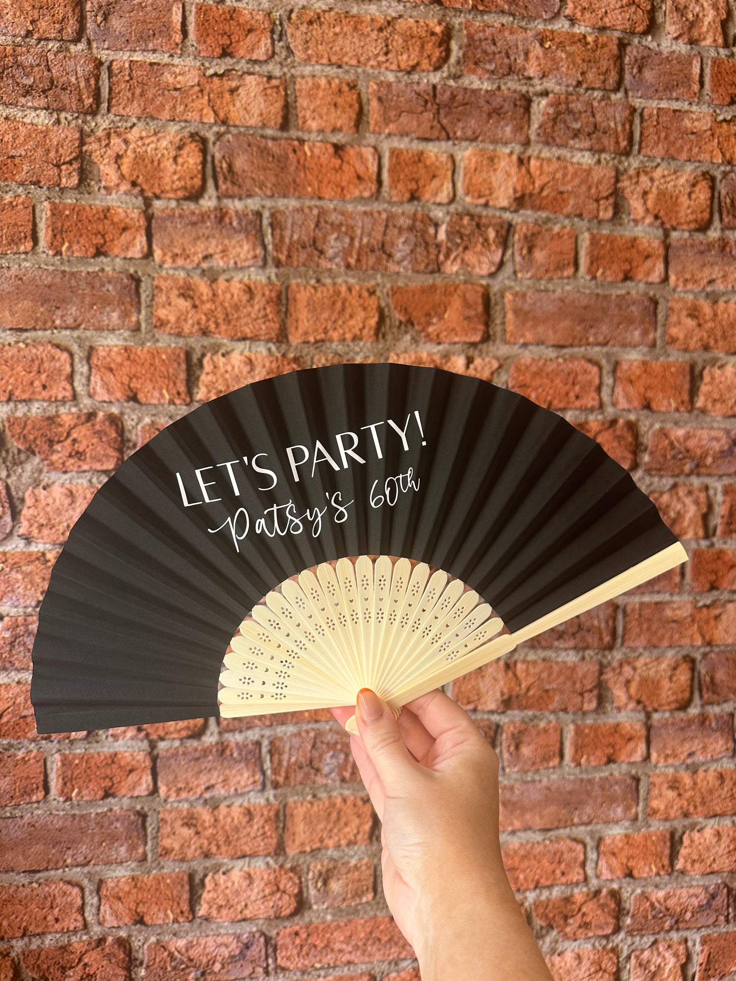 ANY TEXT Hand Fan - Bamboo - Paper Foldable Fan - Black, White, Pink Orange, Lilac, Green, Red, Yellow, Sky Blue & Light Blue - Personalised