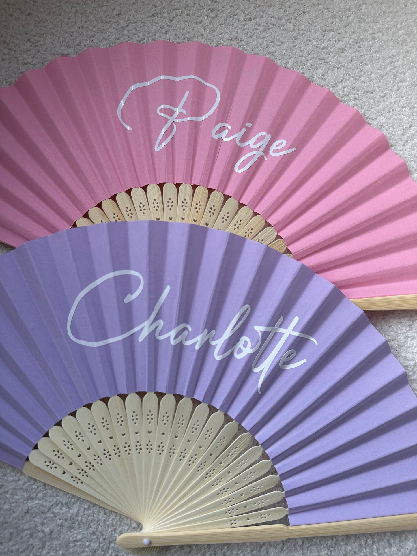 NAME Hand Fan - Bamboo - Paper Foldable Fan - Black, White, Pink, Orange, Lilac, Red, Green, Yellow, Sky Blue, Light Blue - Personalised
