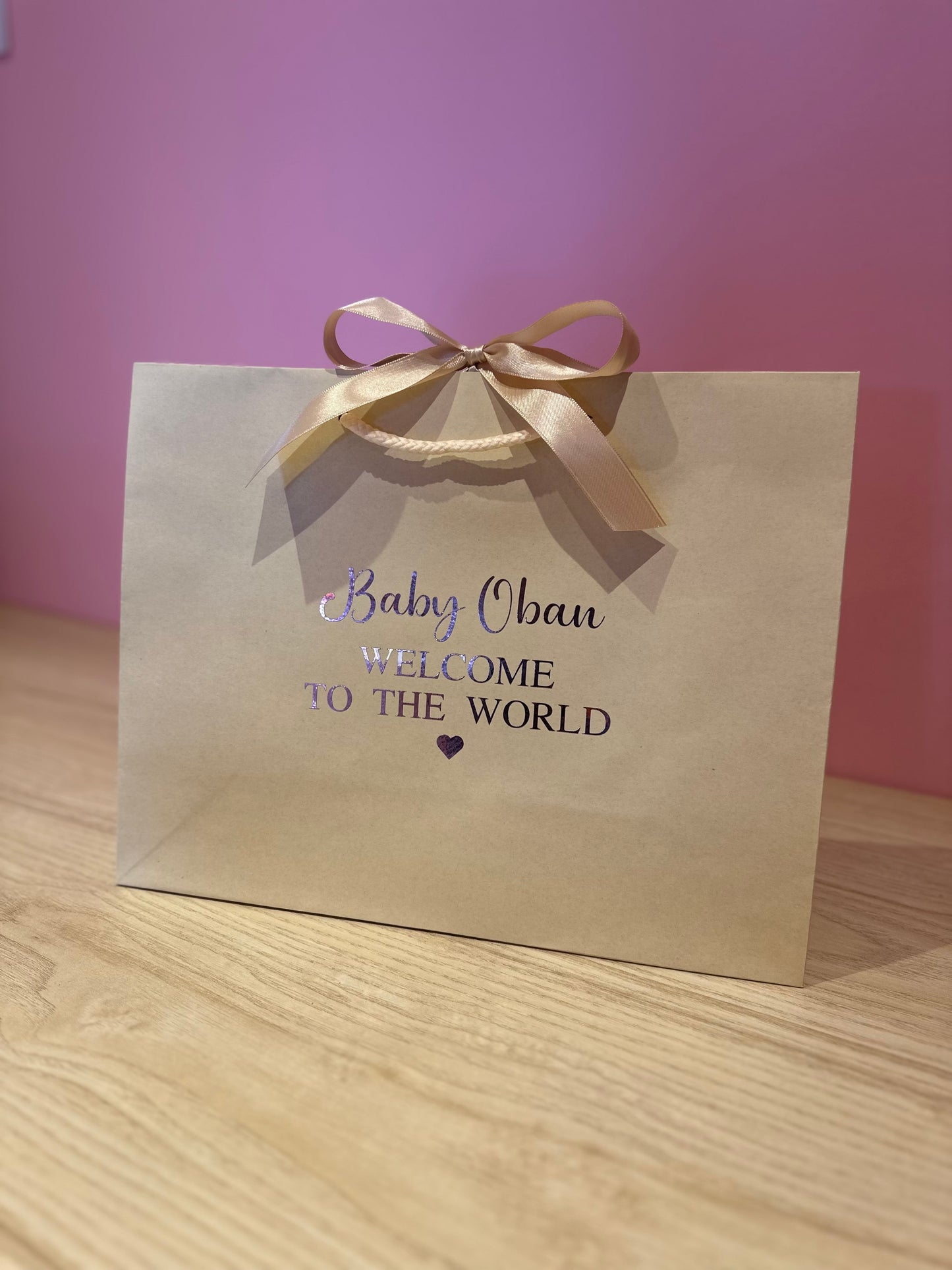 Personalised Name Ribbon Tie Gift Bag - Baby Shower, Newborn