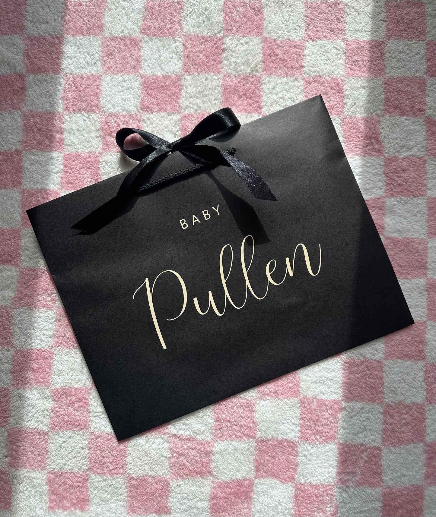 Personalised - BABY Surname - Ribbon Tie Natural Rope Gift Bag