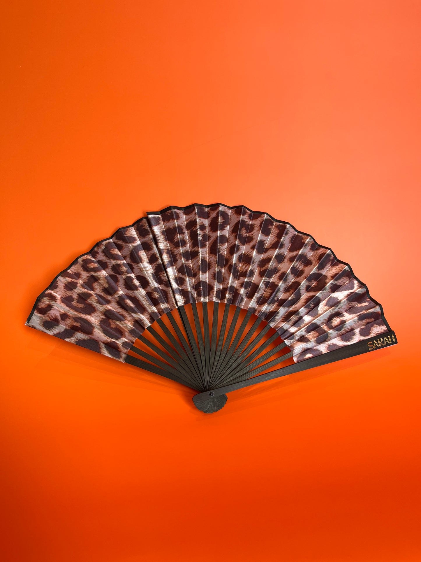 NAME Hand Fan - Fabric Foldable - Leopard Animal Print - Personalised with Vinyl