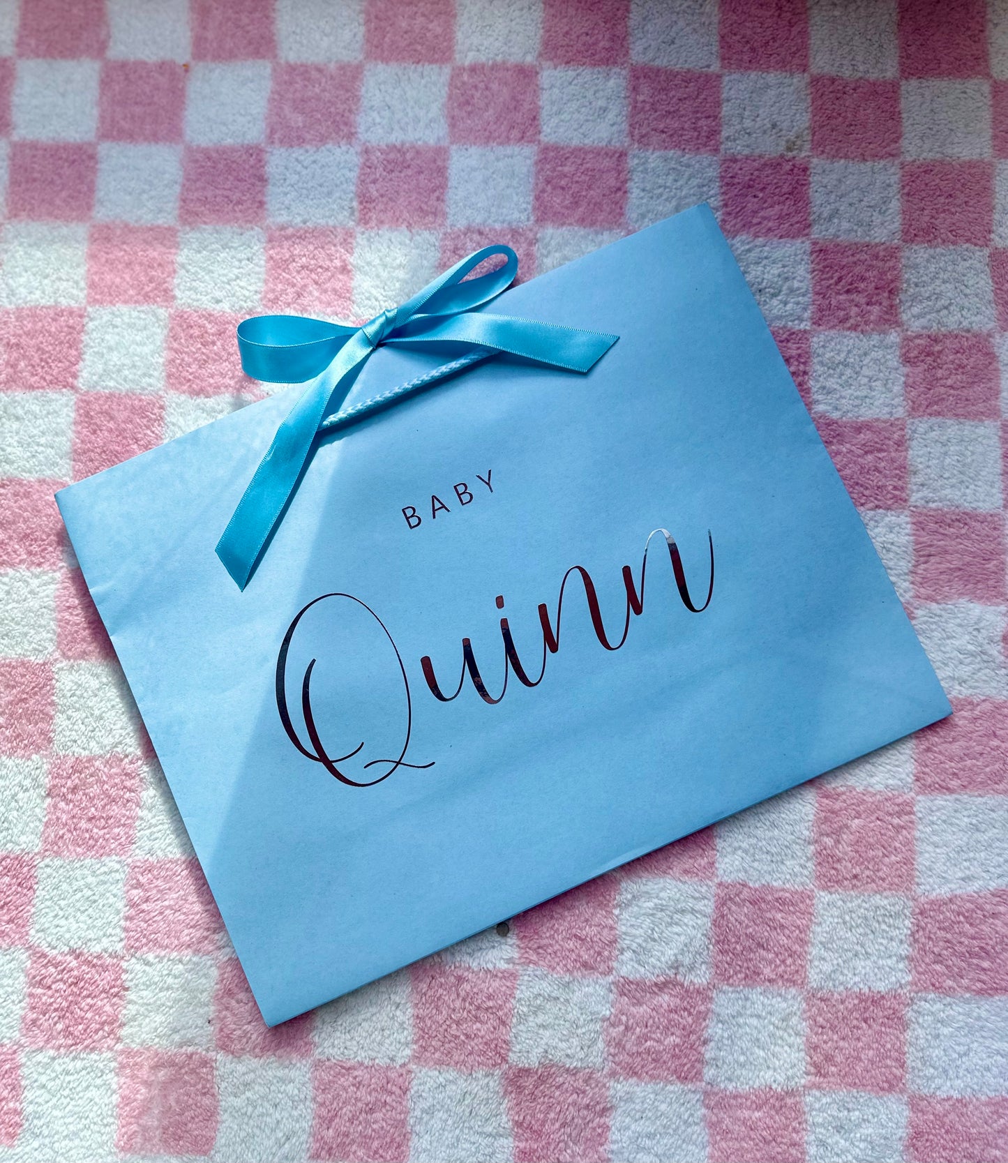 Personalised - BABY Surname - Ribbon Tie Natural Rope Gift Bag