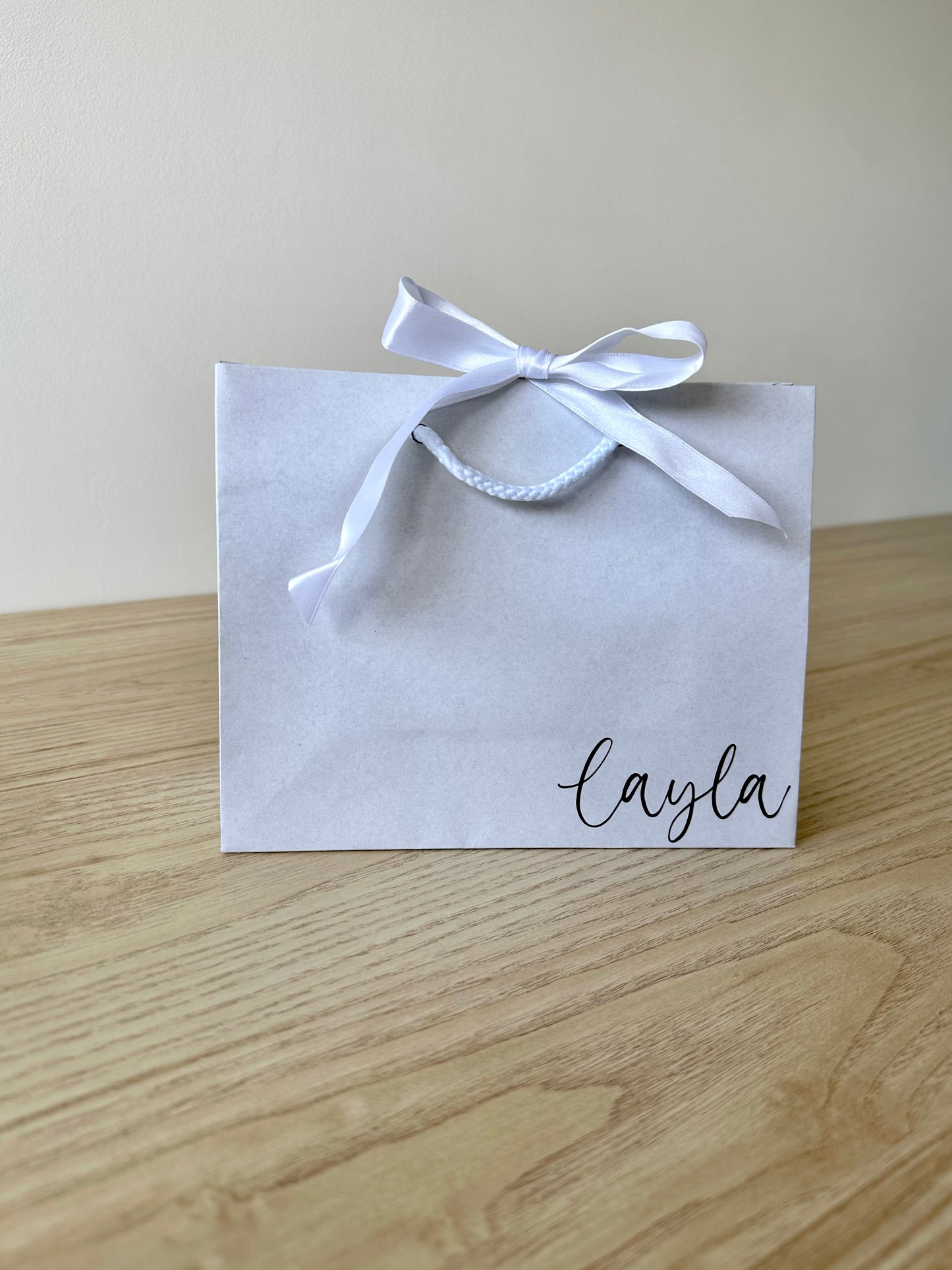 WHITE - Personalised - Corner - Ribbon Tie Natural Rope Gift Bag