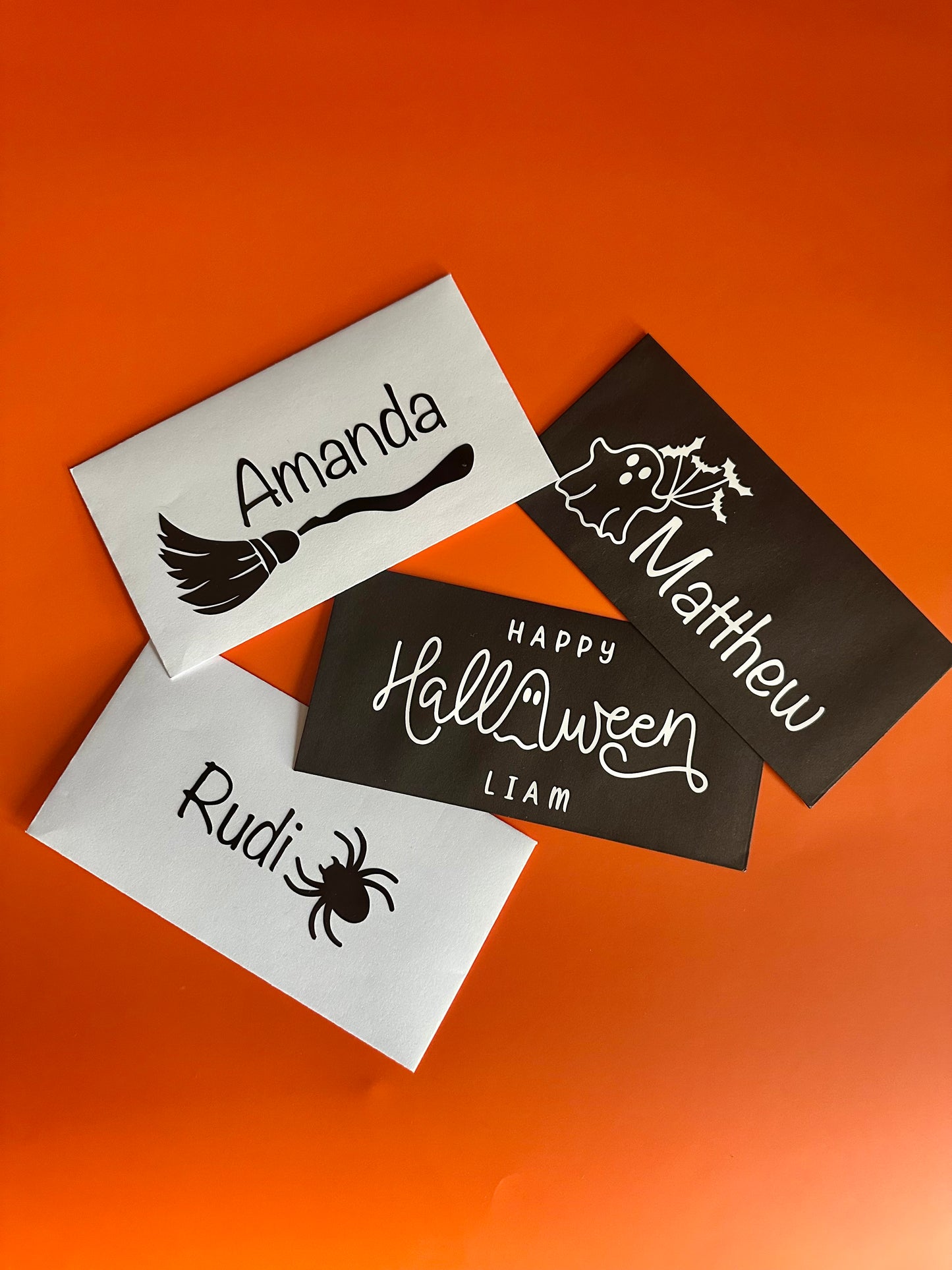 HALLOWEEN Personalised Name - Money/Cash Envelope Paper Wallet - Black White Kraft