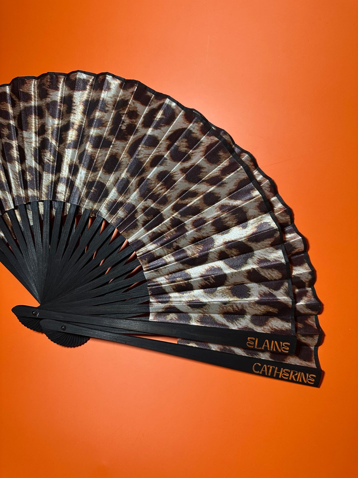 NAME Hand Fan - Fabric Foldable - Leopard Animal Print - Personalised with Vinyl
