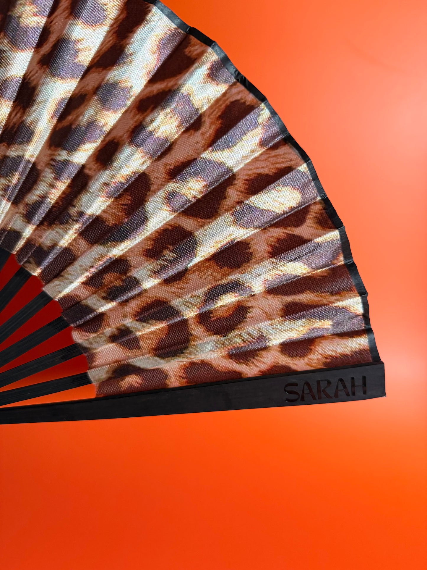 NAME Hand Fan - Fabric Foldable - Leopard Animal Print - Personalised with Vinyl