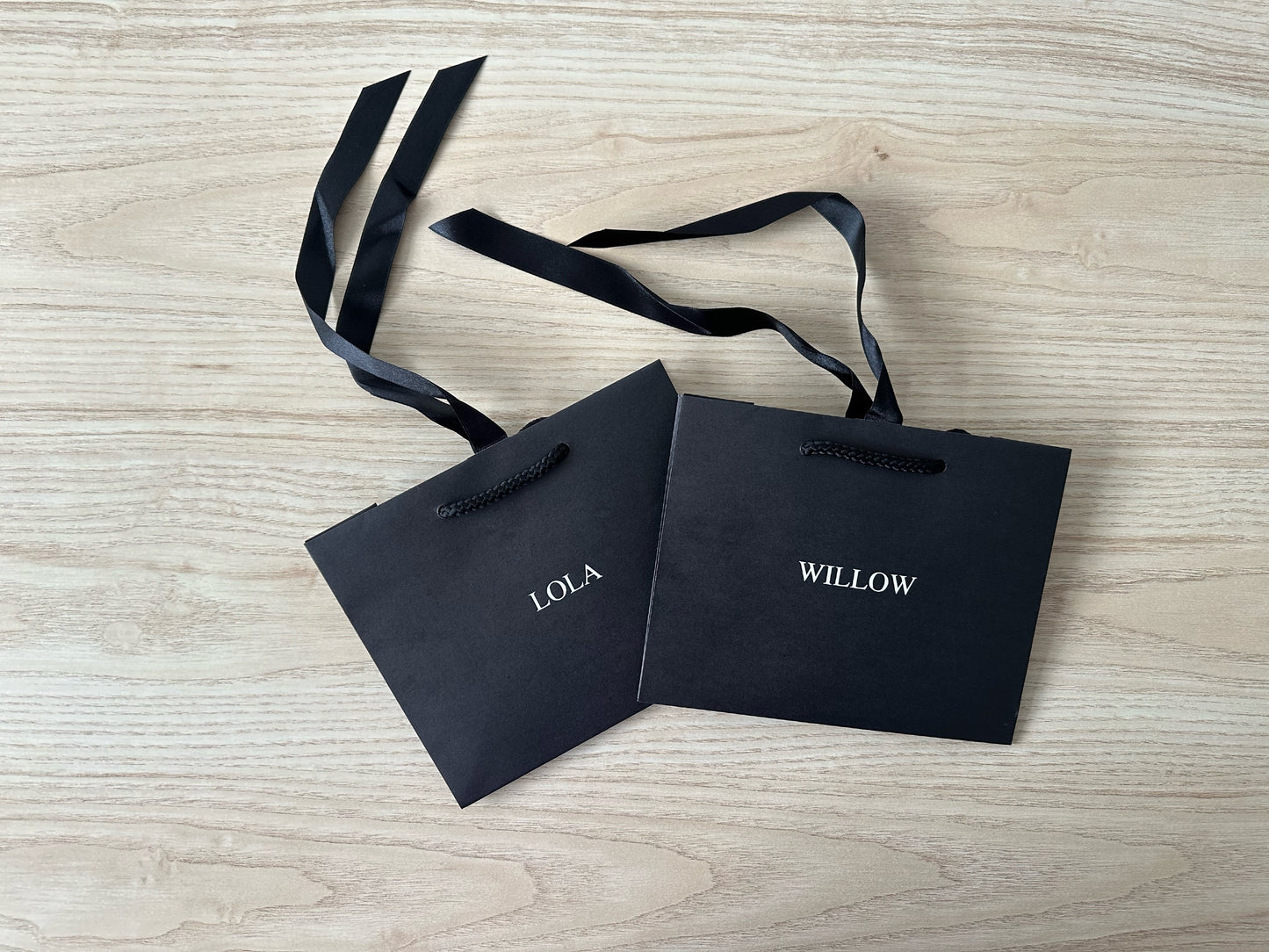 BLACK - Personalised - Centre CAPITALS - Ribbon Tie Natural Rope Gift Bag