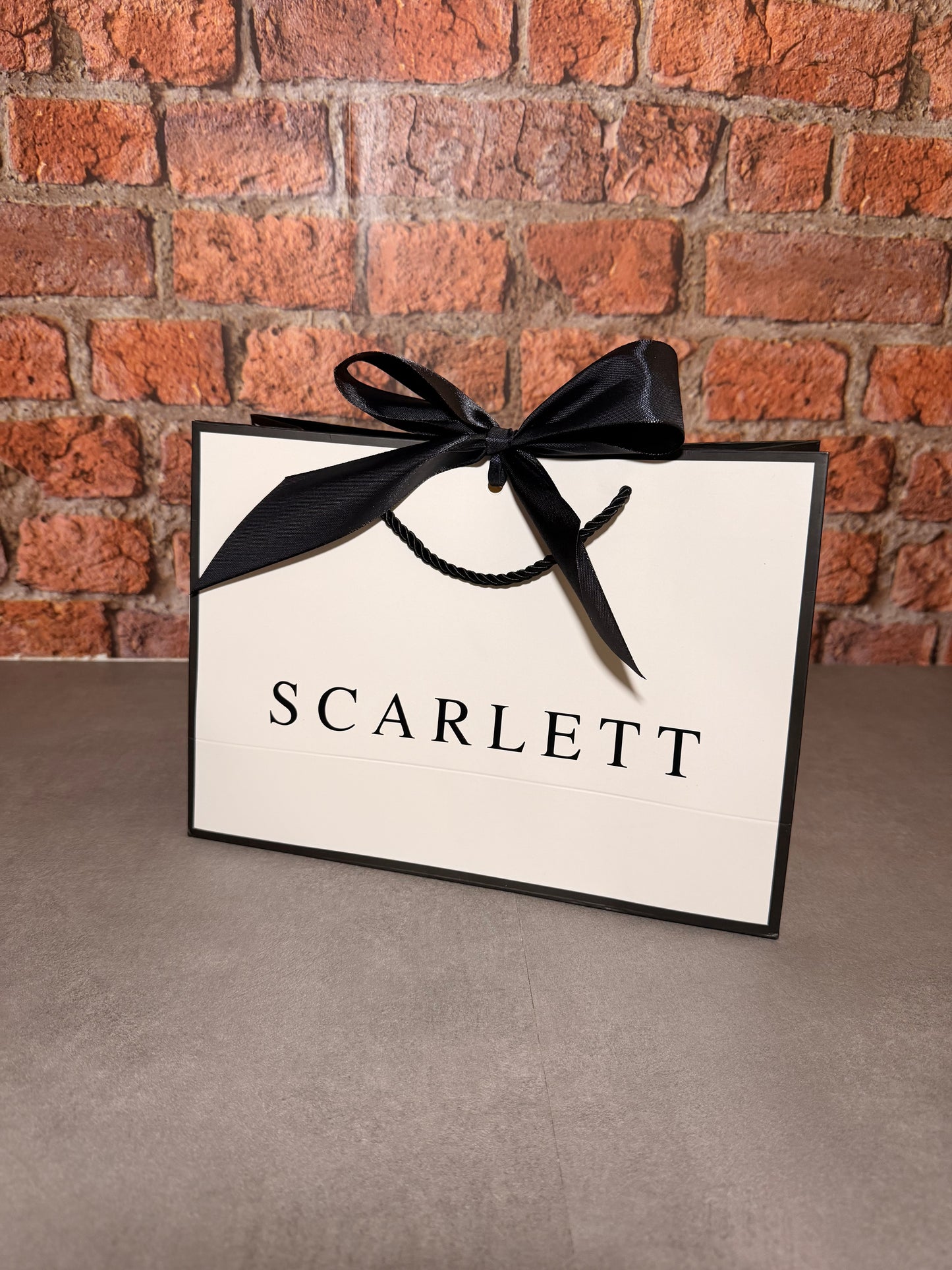 Personalised NAME - Ribbon Tie Gift Bags - White with Black Trim & Ribbon