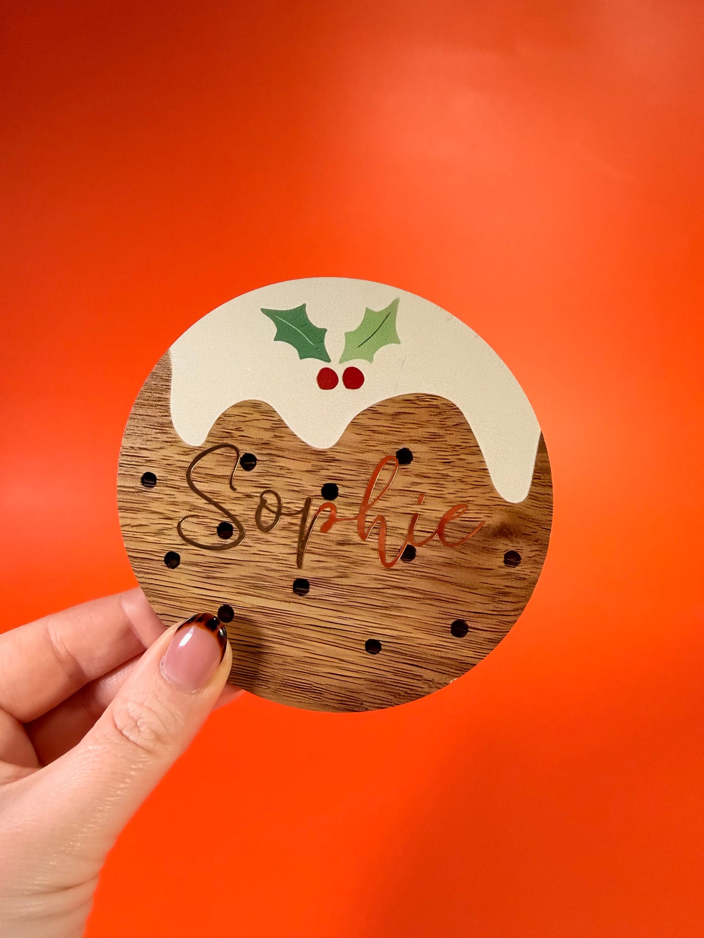 Personalised Christmas Pudding Coasters: Festive Place Name Gifts