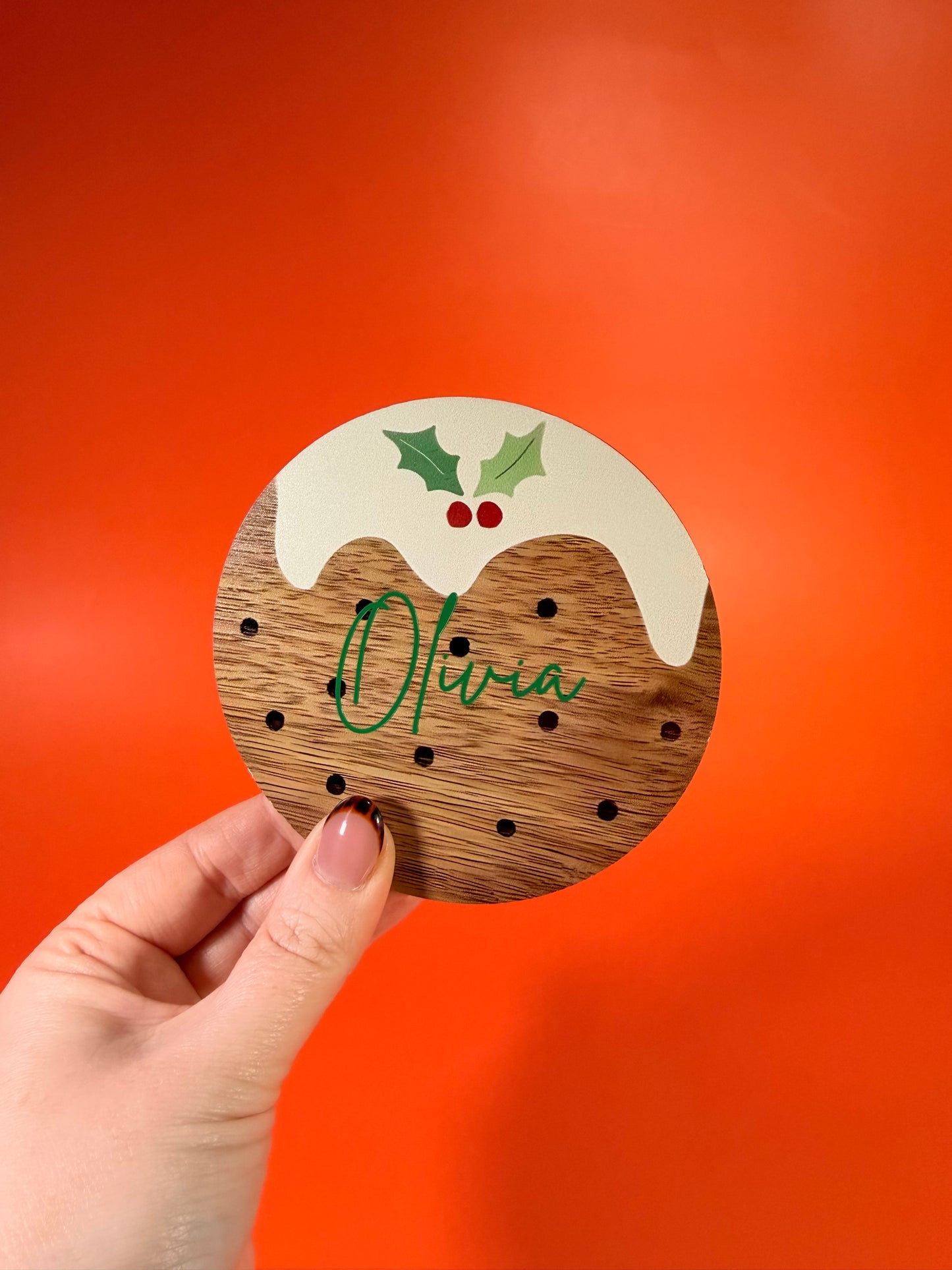 Personalised Christmas Pudding Coasters: Festive Place Name Gifts