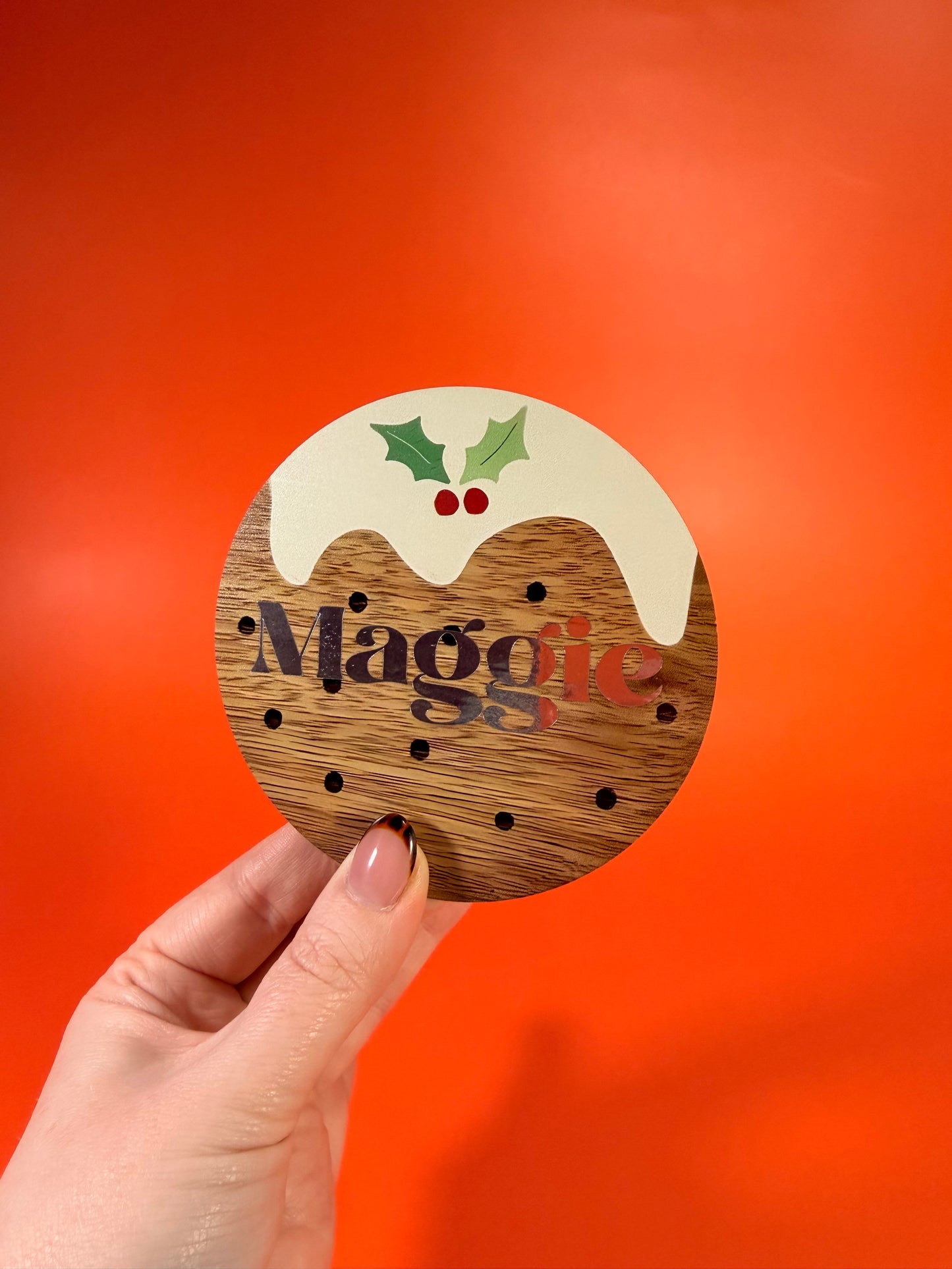 Personalised Christmas Pudding Coasters: Festive Place Name Gifts