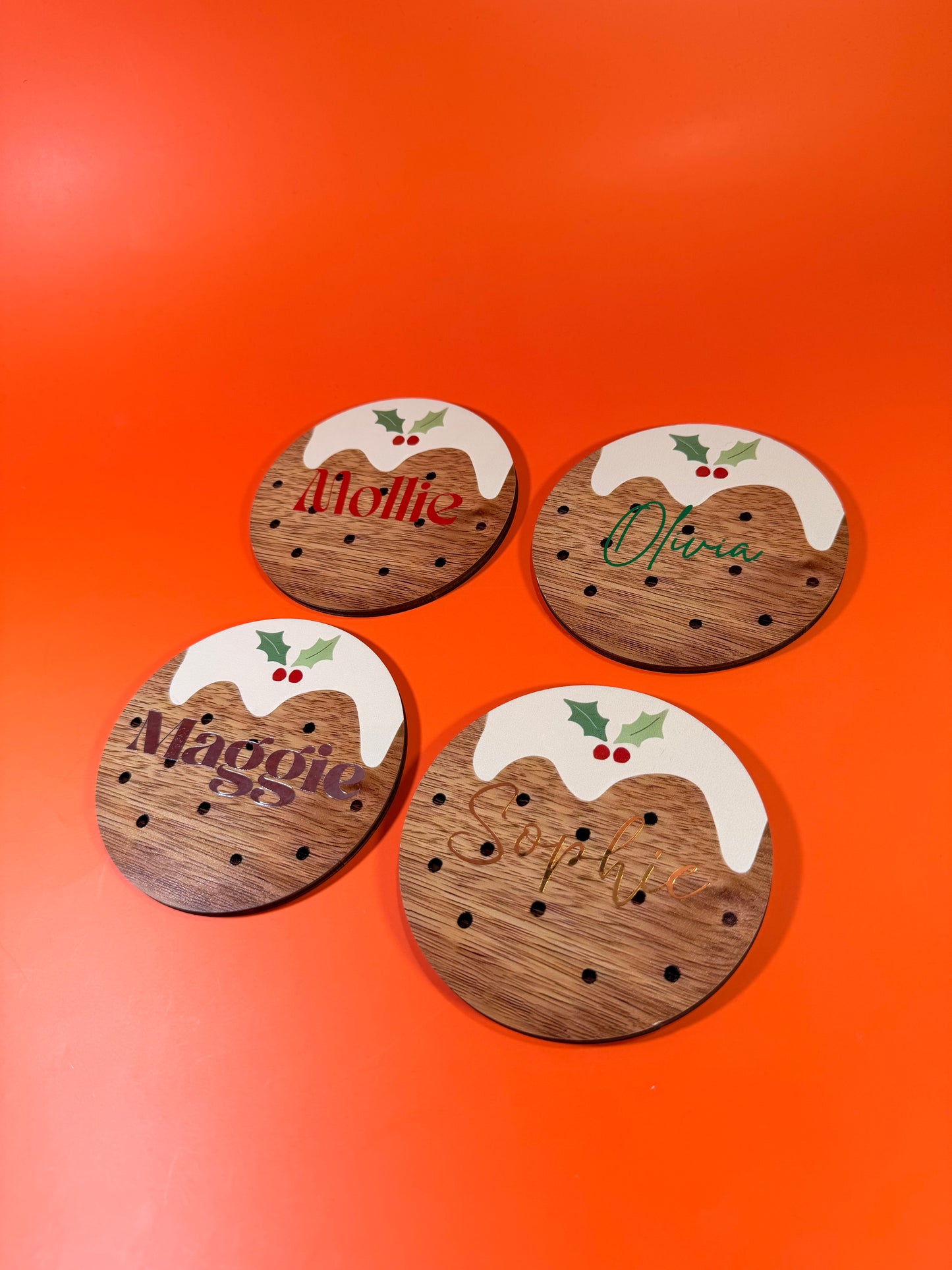 Personalised Christmas Pudding Coasters: Festive Place Name Gifts