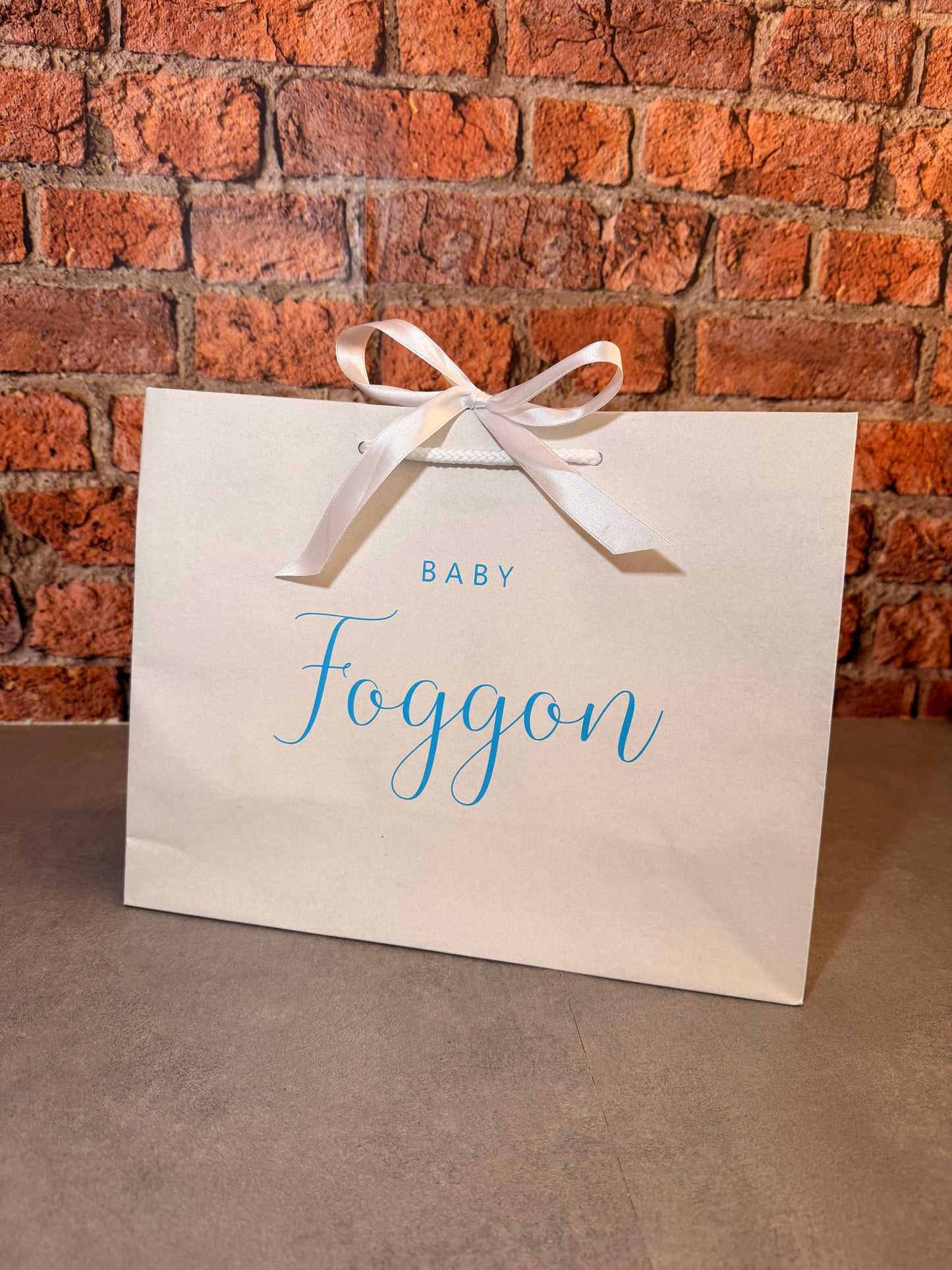 Personalised - BABY Surname - Ribbon Tie Natural Rope Gift Bag