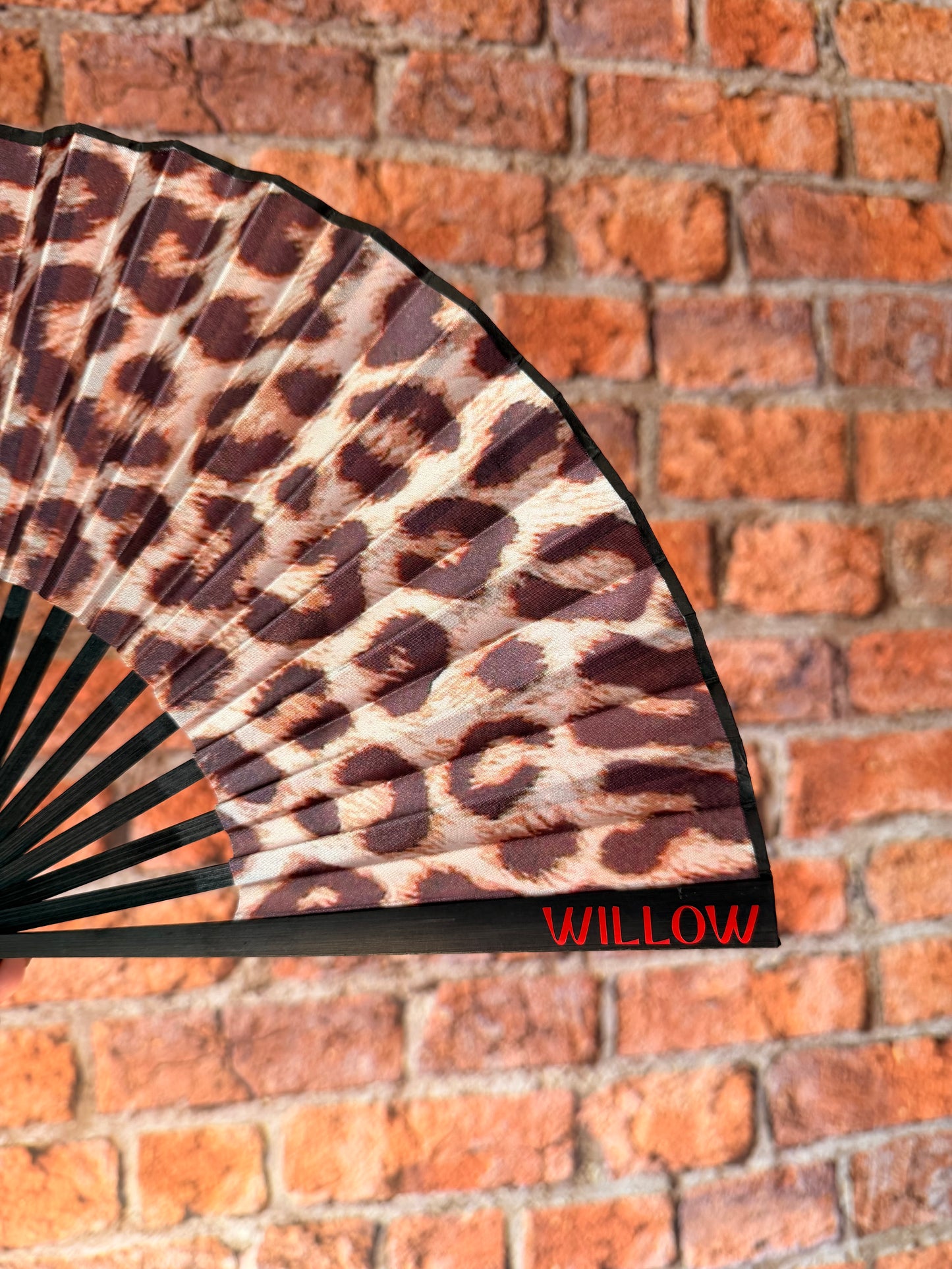 NAME Hand Fan - Fabric Foldable - Leopard Animal Print - Personalised with Vinyl