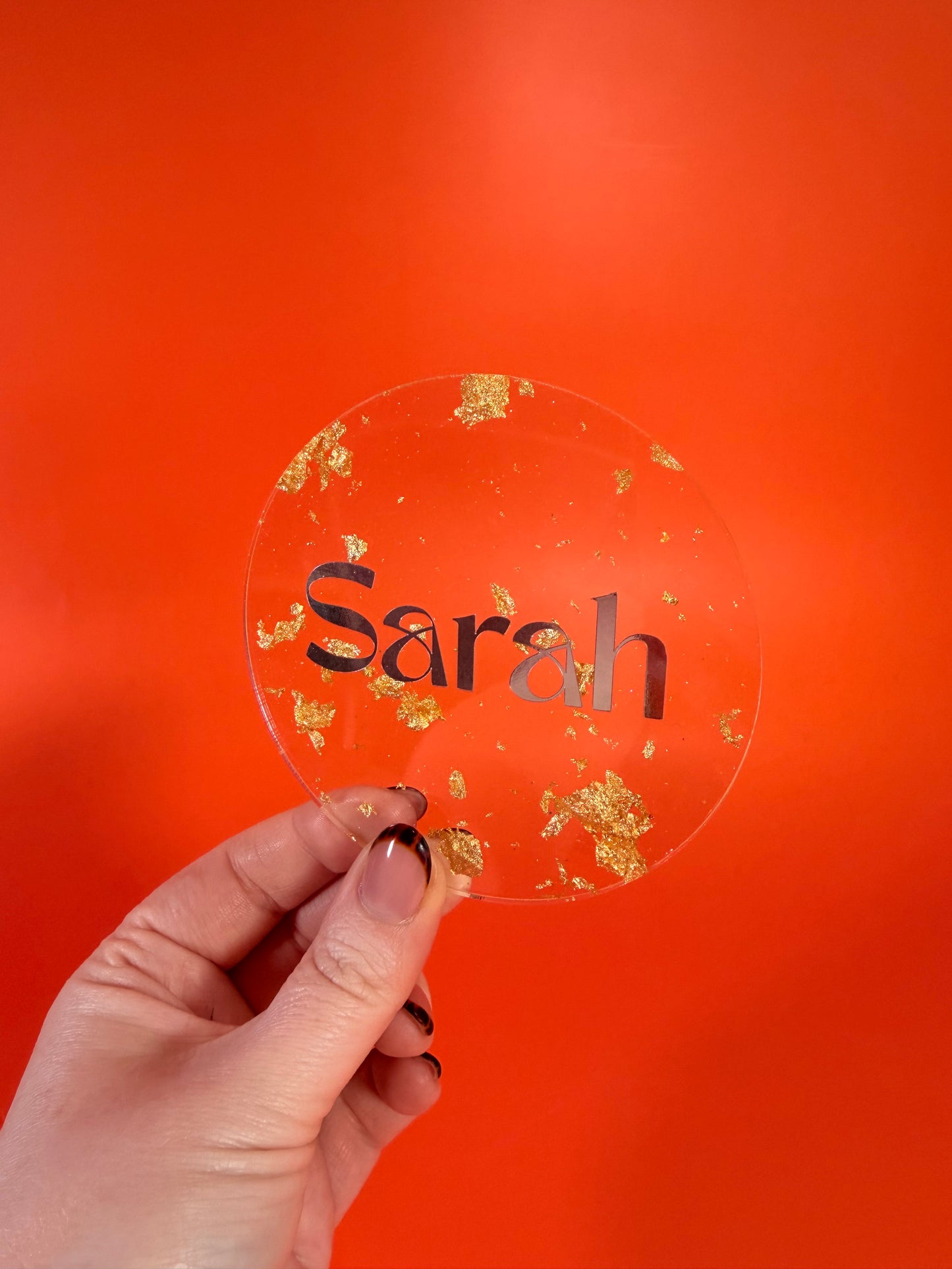 Personalised Clear Gold Foil Acrylic Coasters: Place Name Gifts