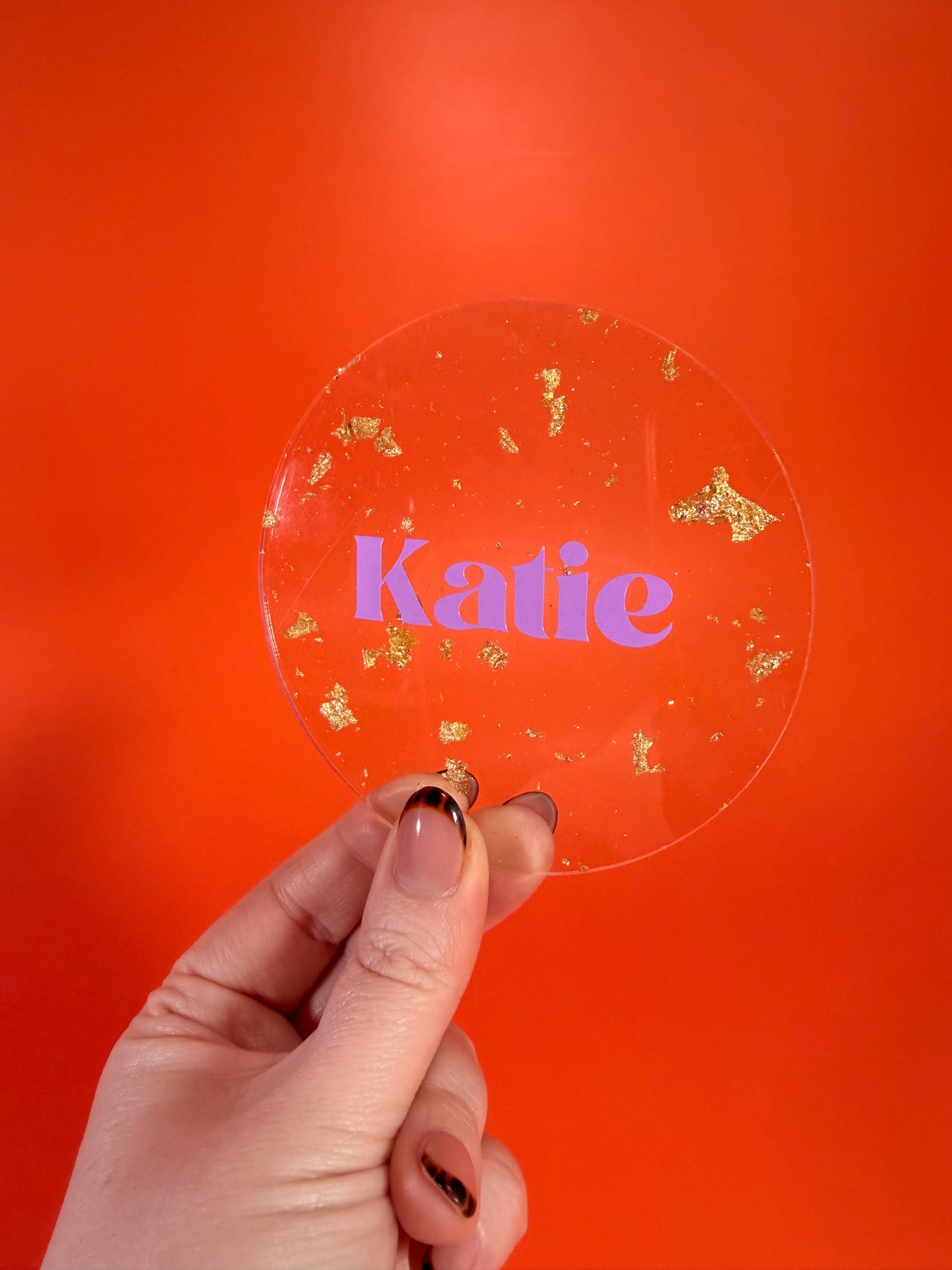 Personalised Clear Gold Foil Acrylic Coasters: Place Name Gifts