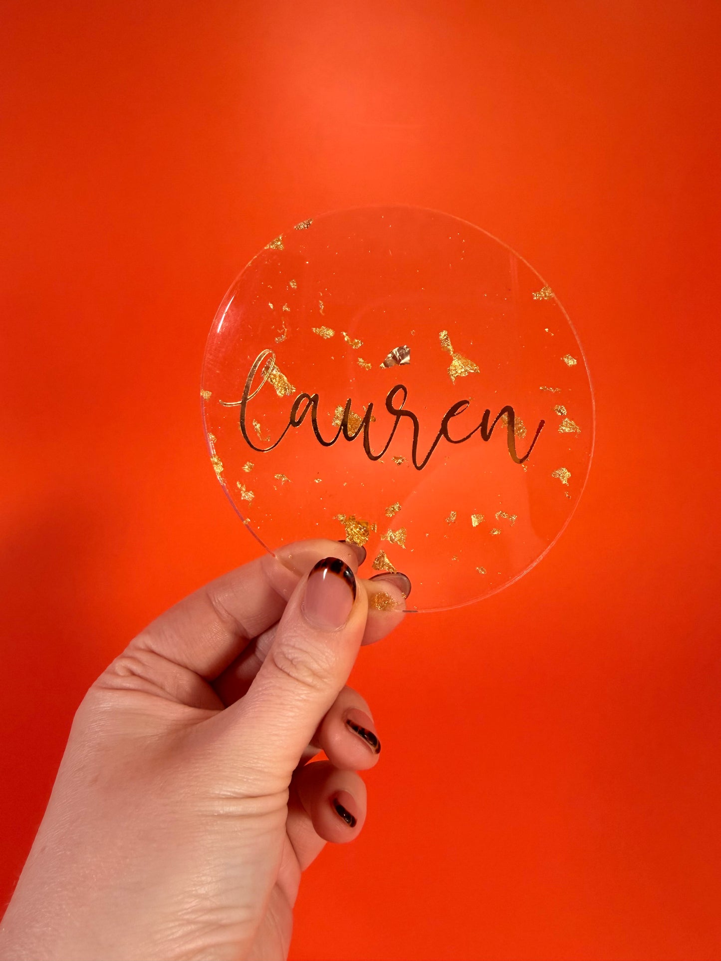 Personalised Clear Gold Foil Acrylic Coasters: Place Name Gifts