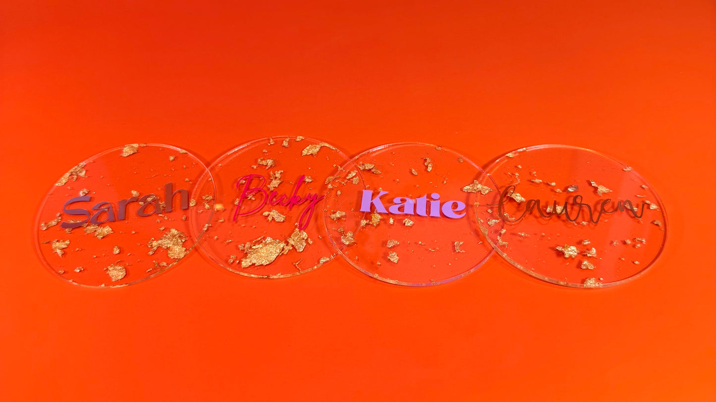 Personalised Clear Gold Foil Acrylic Coasters: Place Name Gifts