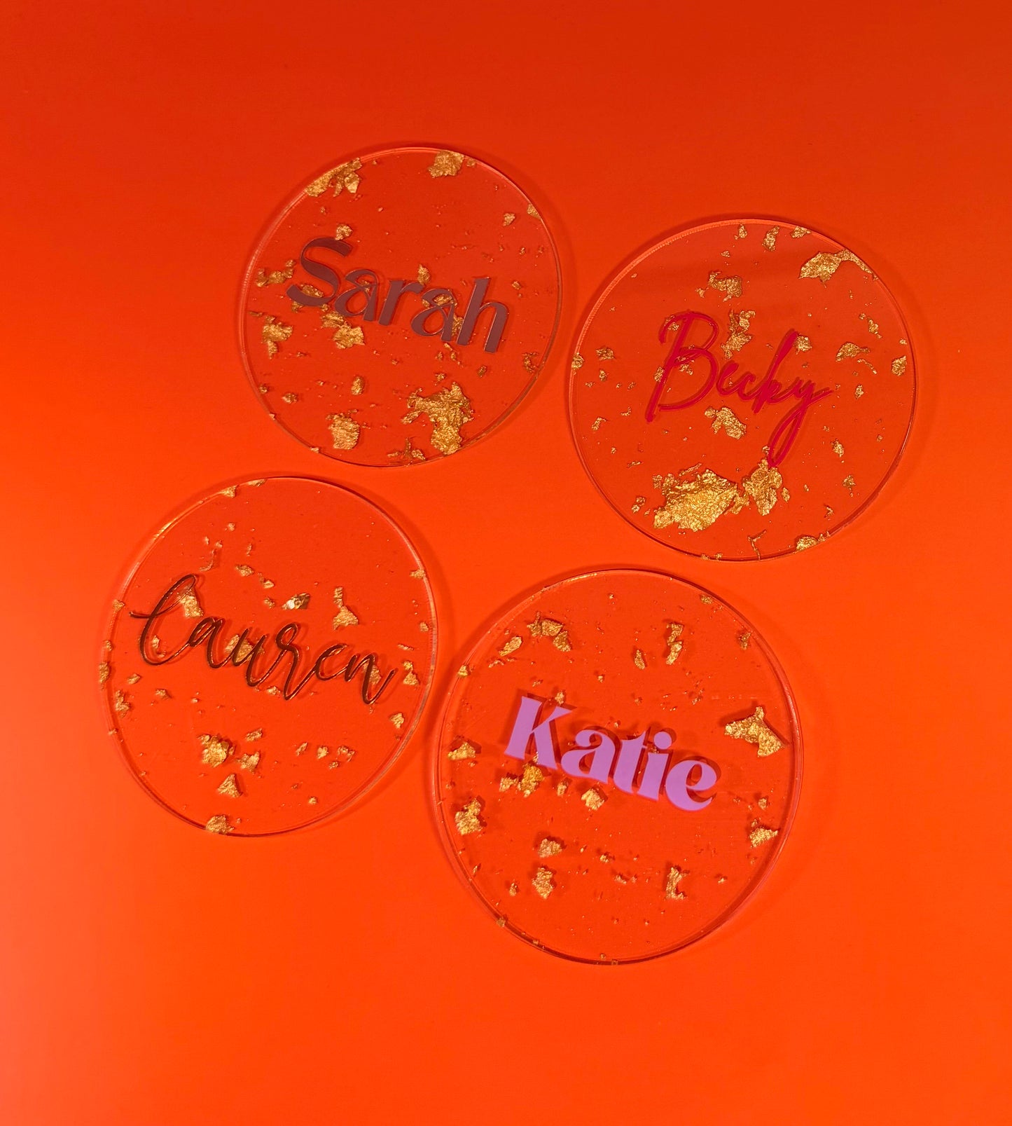 Personalised Clear Gold Foil Acrylic Coasters: Place Name Gifts
