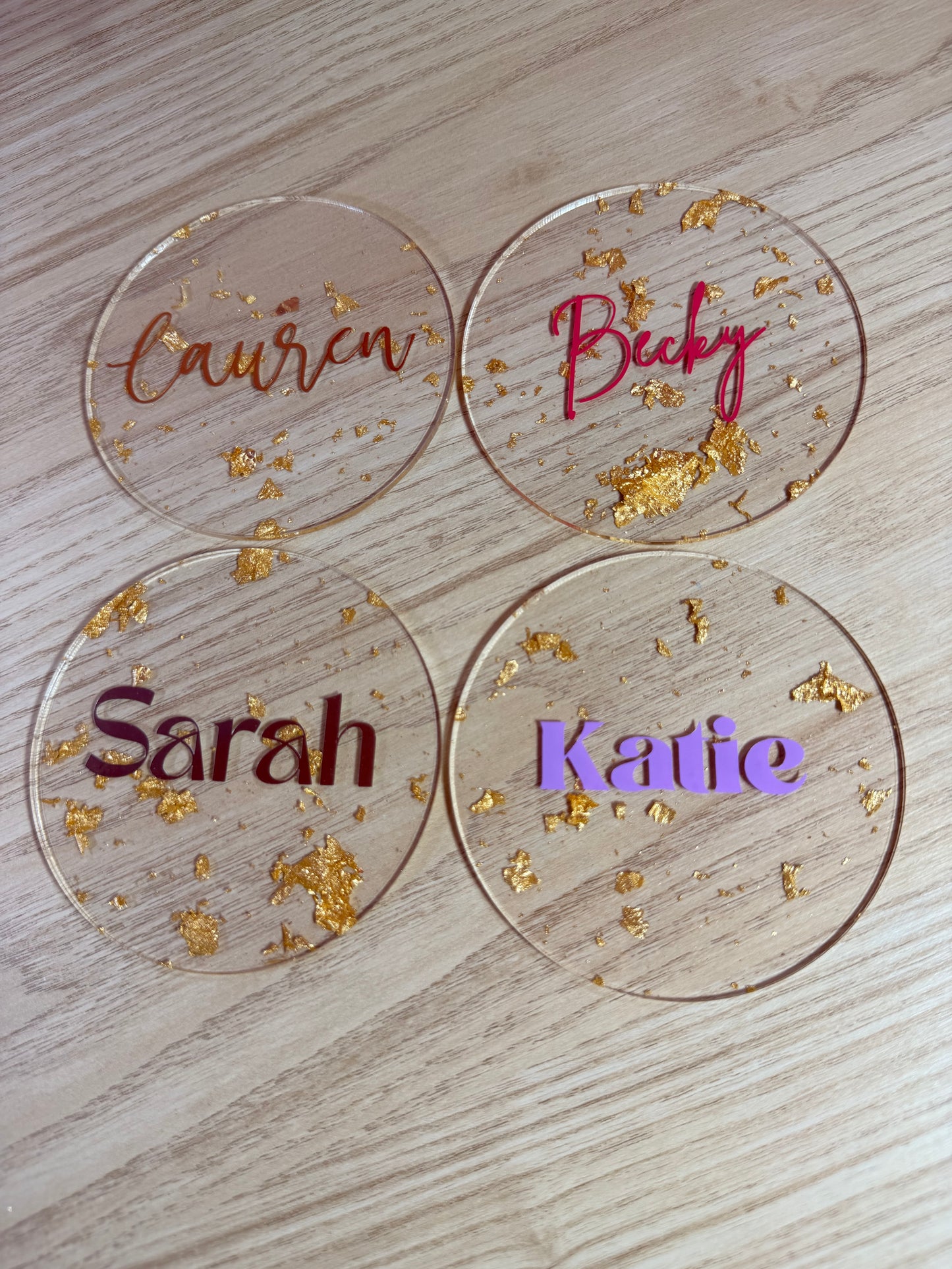 Personalised Clear Gold Foil Acrylic Coasters: Place Name Gifts